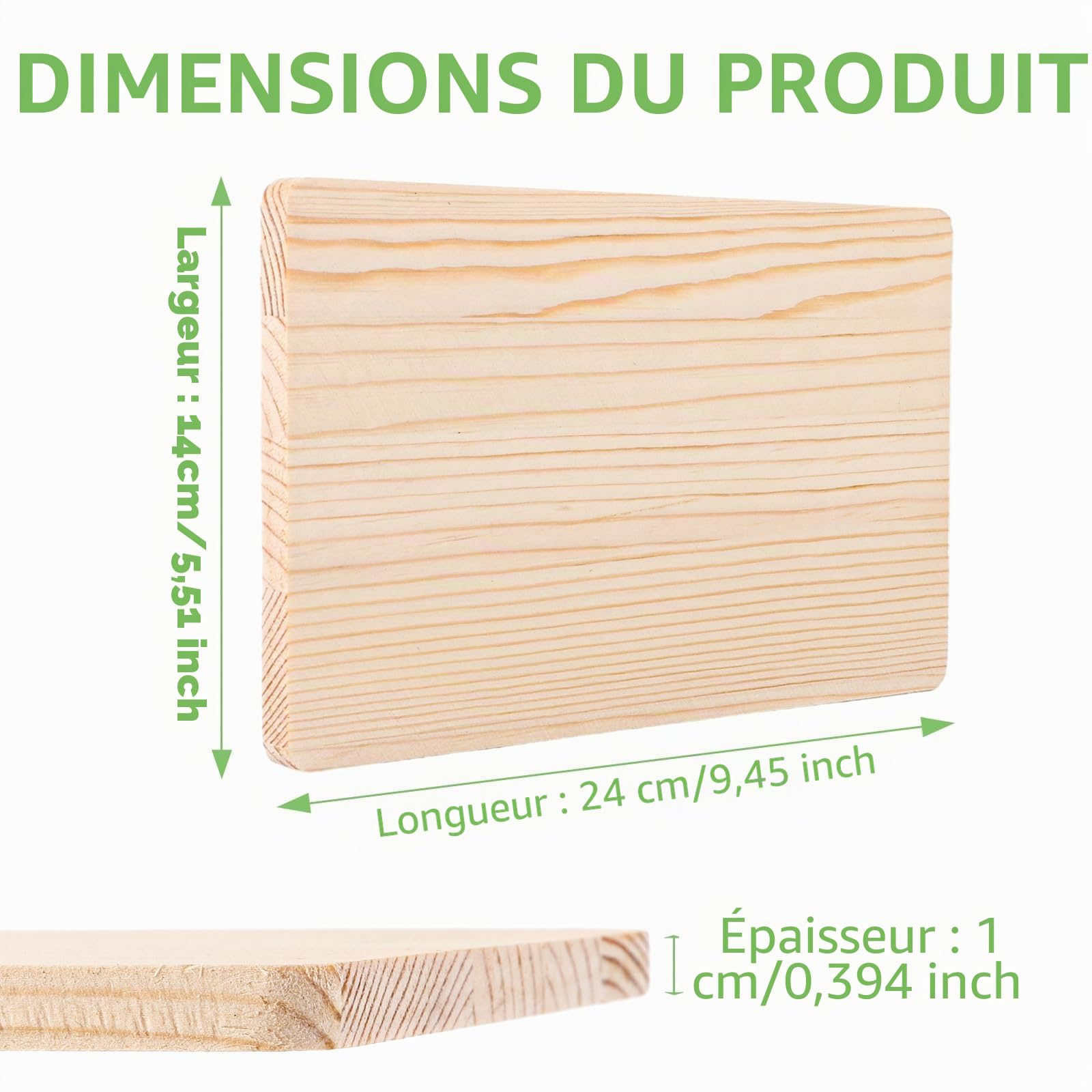 Planche Bois 10 Pièces - Planches en Bois de Pin Naturel 24x14x1 cm, Planche Apéro, Planche de Bois Non Traité pour Petit-Déjeuner, Charcuterie, Légumes - Idéal pour DIY
