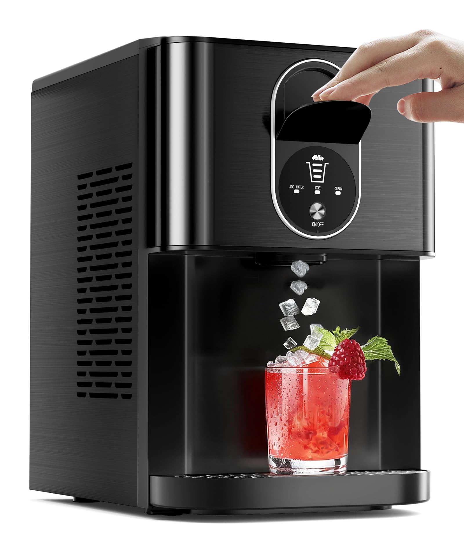 Antarctic Star Countertop Nugget Ice Maker, 44lbs/24h Chewable Pellet Ice Machine With Contactless Dispenser, 2.4l Water Reservoir, Self-Cleaning, Soft Nugget Ice For Home, Kitchen, Bar, Office, Black on Fridge.com - View 1