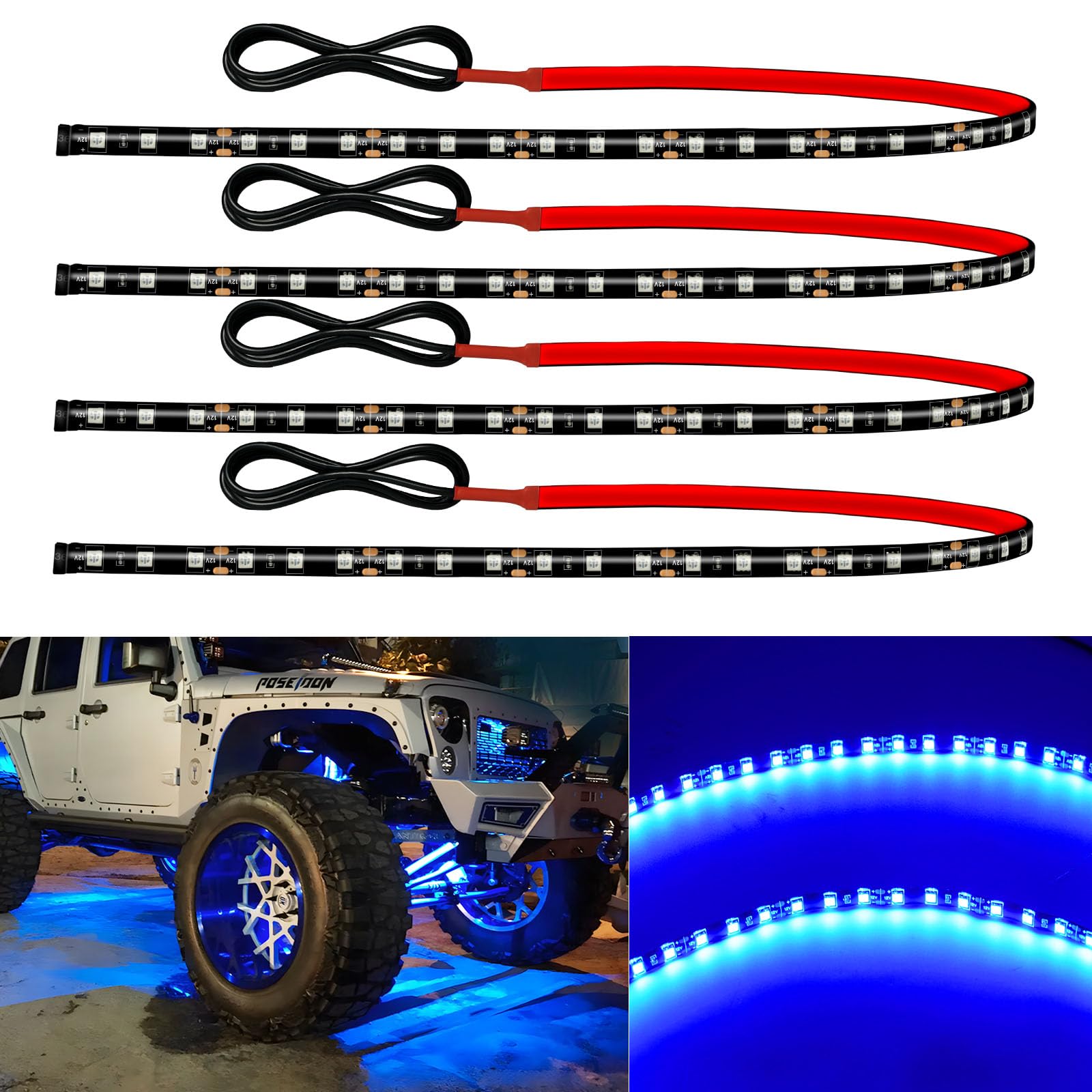 View 1 of 12V Led Light Strip Connectable 24Inch Blue Led Strip Lights for Car Golf Cart Motorcycle Boat Truck Cabinet Waterproof Led Light Strip,4Pack