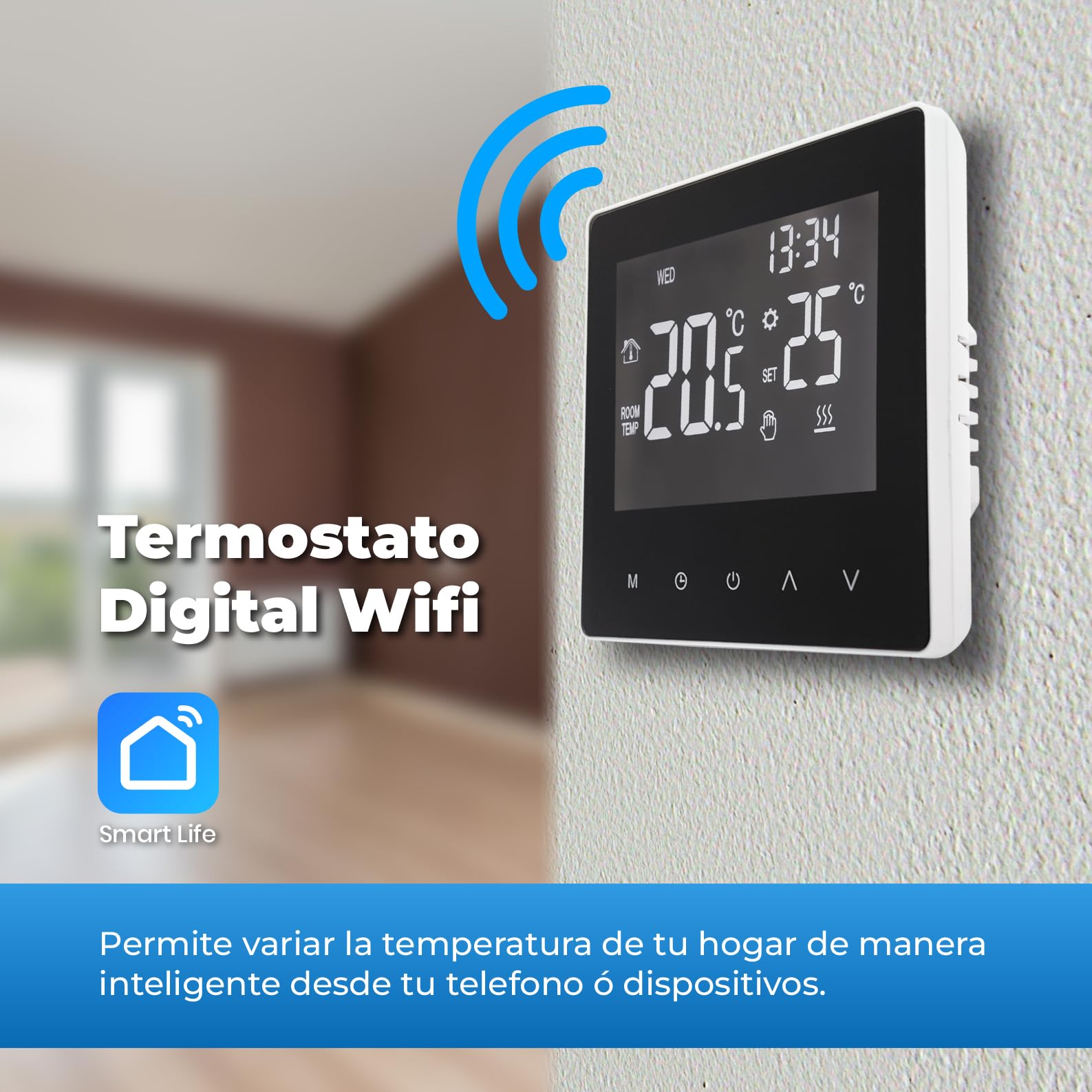 LED ATOMANT Termostato Calefaccion WiFi Digital Blanco App Smart Life | Compatible con Alexa y Google Home