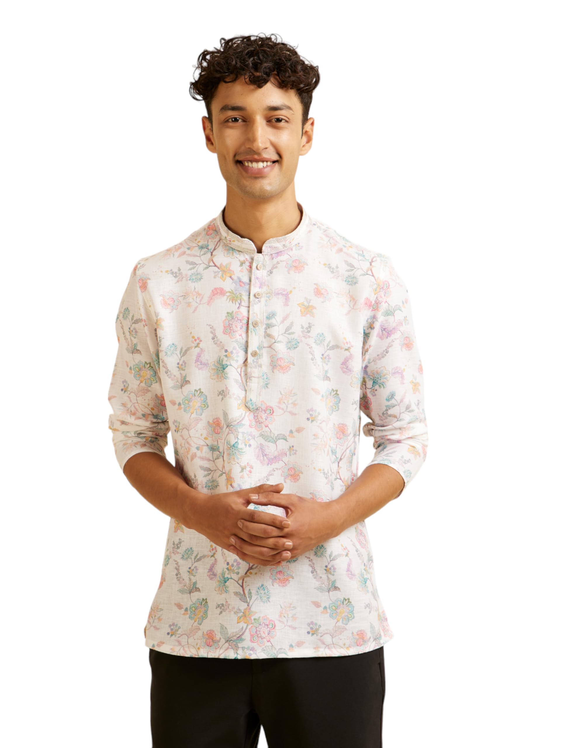 manyavar Men's Cotton Blend Printed Short Kurta (1pc)-picture-21