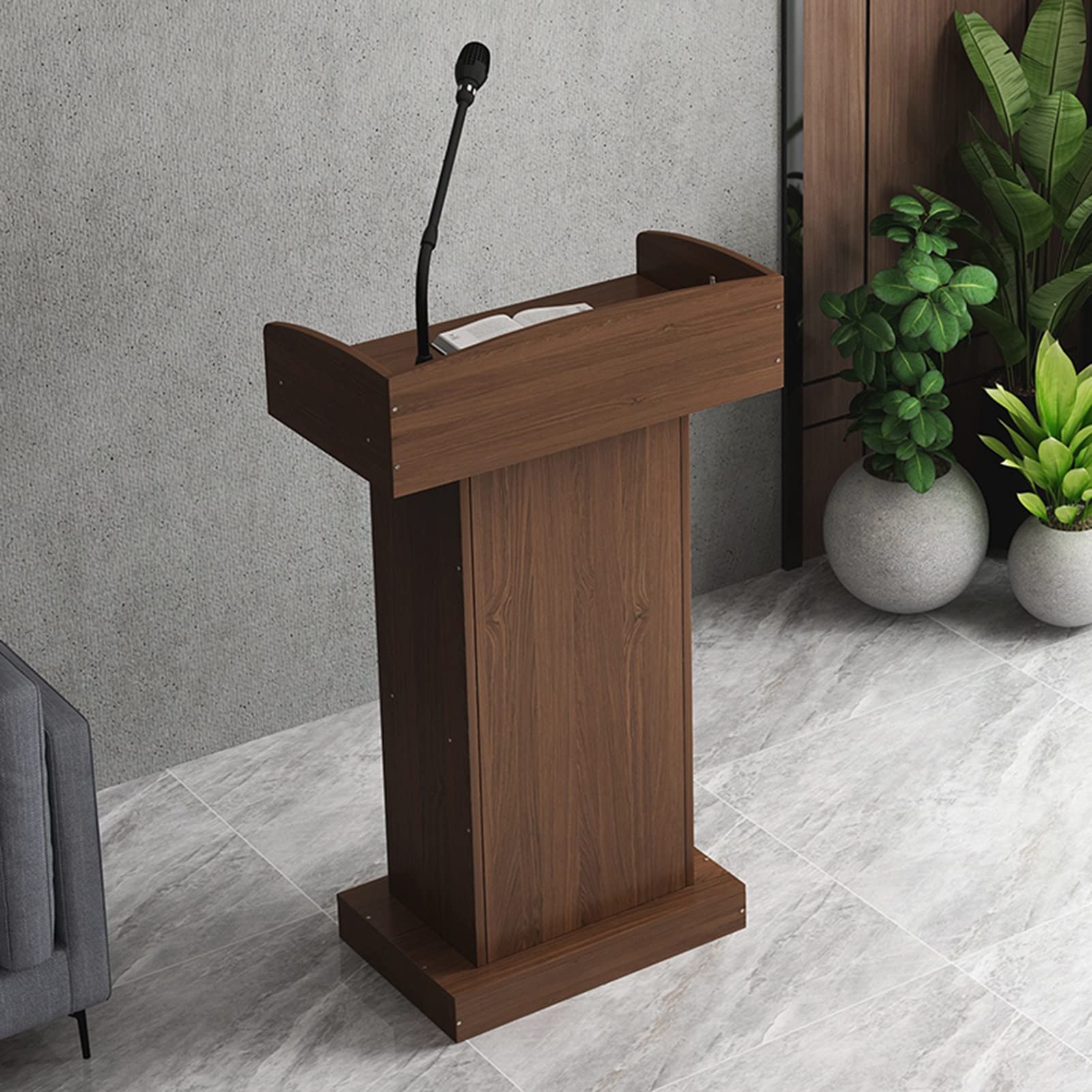 YANBI Floor Standing Solid Wood Pulpit Podiums, Brown School Teaching Lecture Stand, Heavy Duty Church Speaking Podium for College/Classroom