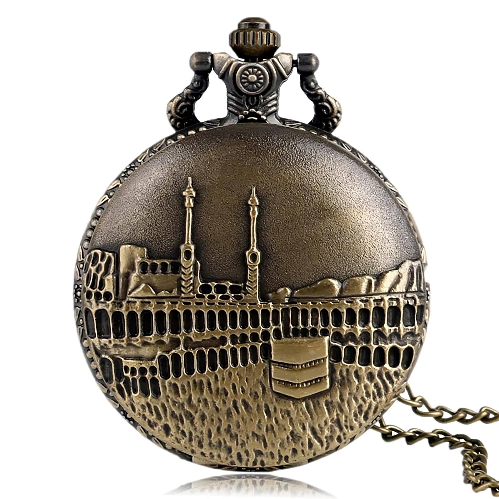 Vintage Gandhi Style Pocket Watch with God Theme Engraved Royal Black & Vintage Bronze Analog for Men Women & Kids Includes Key Ring for car or Bike Keys Ideal Gift