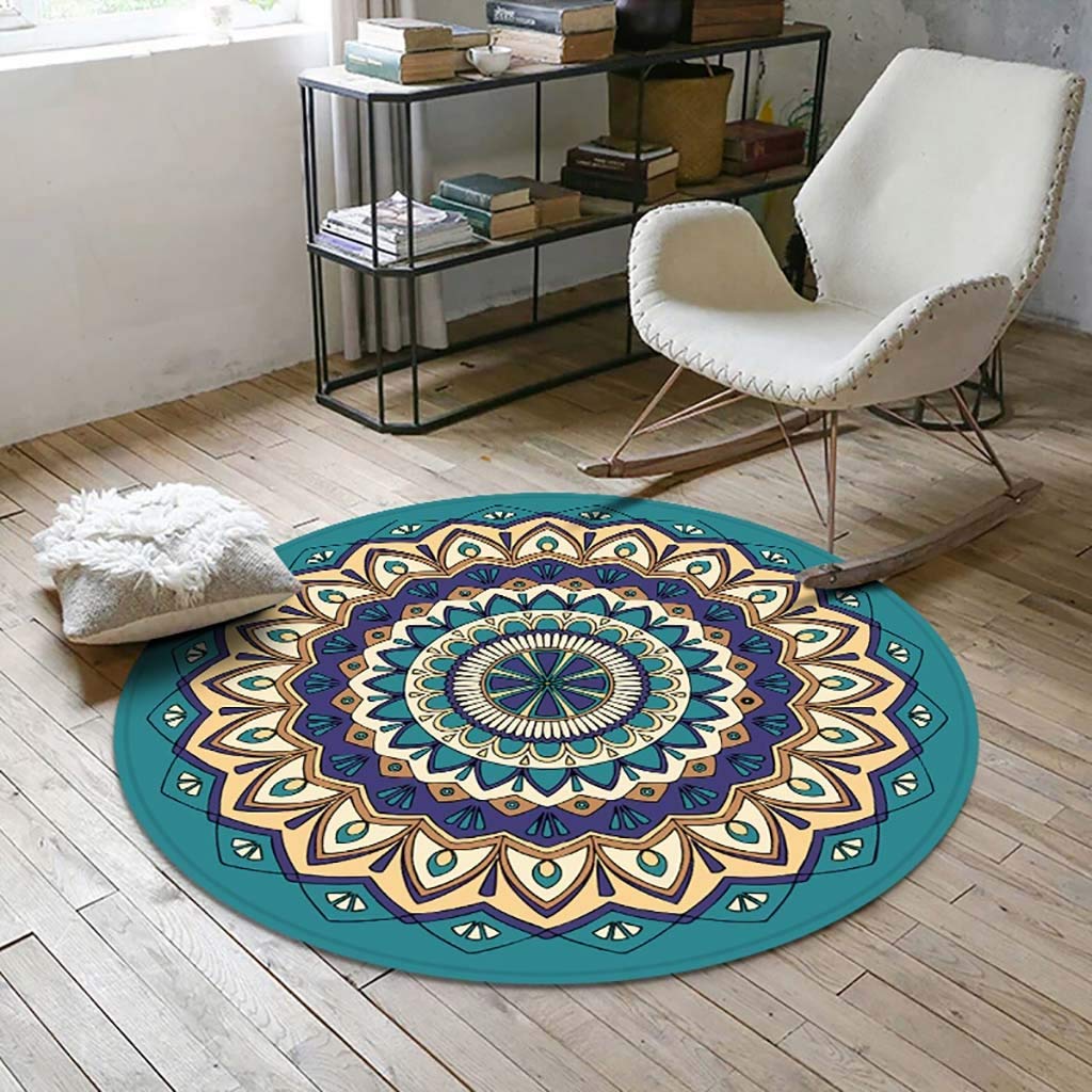 Tapis moderne oriental rond anti-tache facile à nettoyer pour salon et zones de passage
