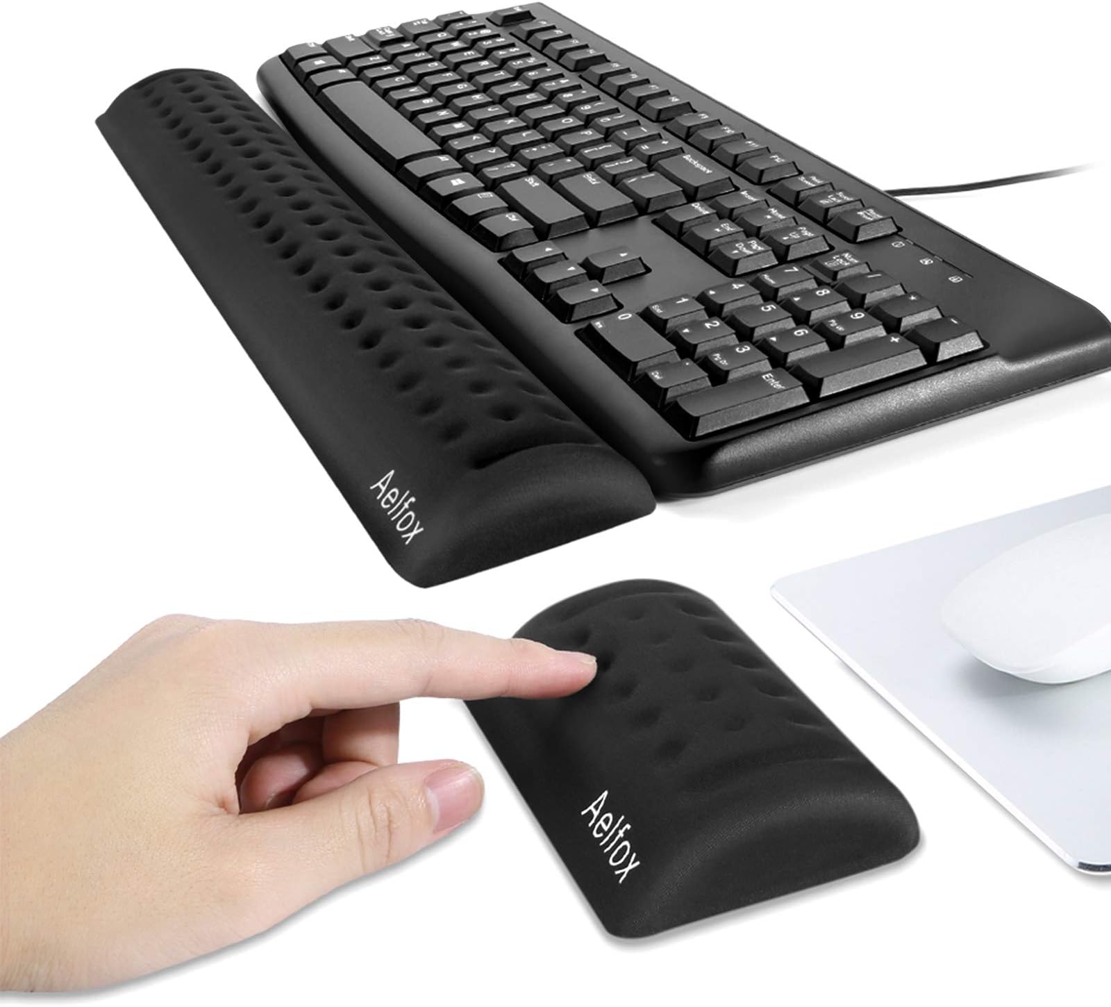 Aelfox Memory Foam Keyboard Wrist Rest&Mouse Pad Wrist Support, Ergonomic Design for Office, Home Office, Laptop, Desktop Computer, Gaming Keyboard (Black)