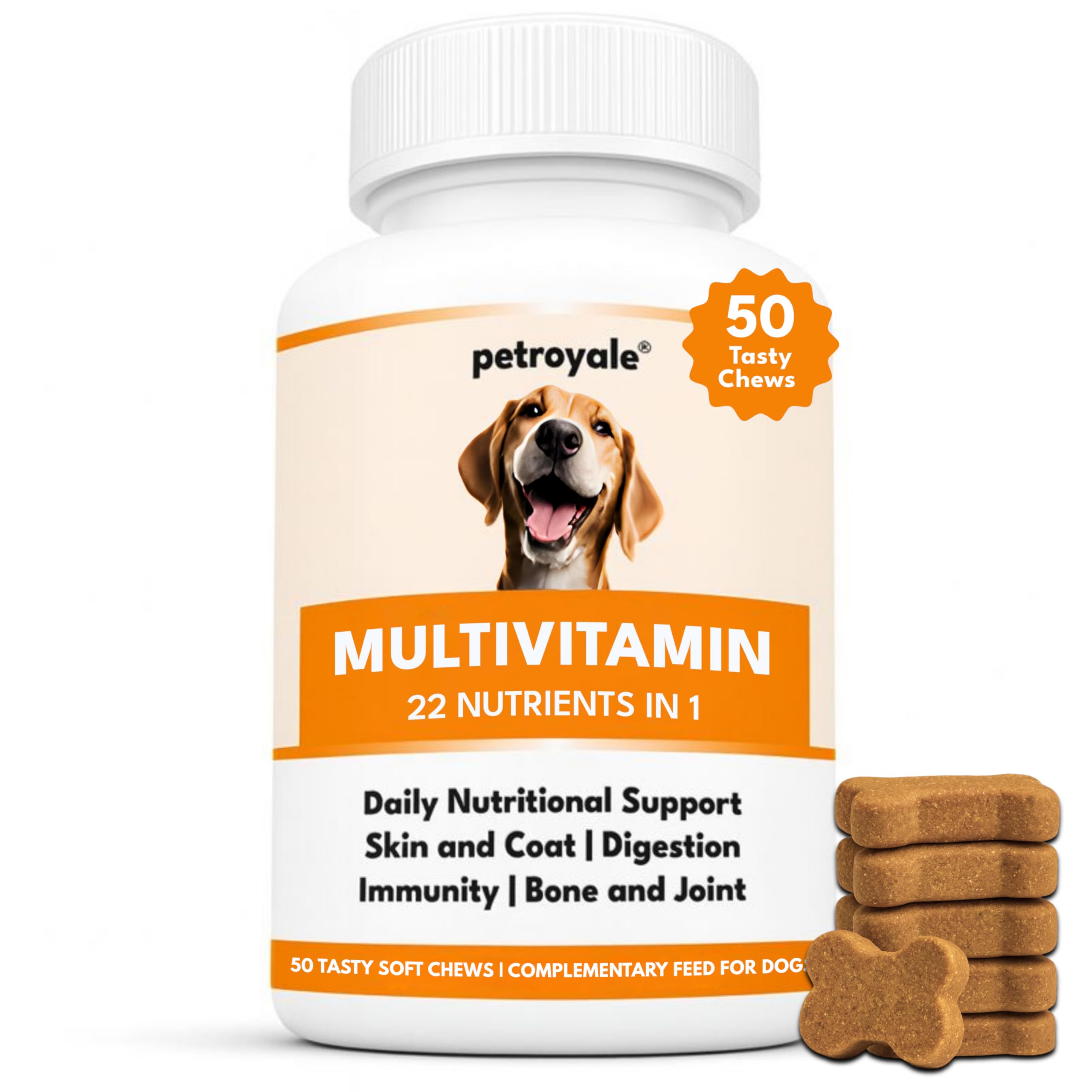 Petroyale 22 in 1 Dog Multivitamin Chews - Taurine Dog Multivitamin & Taurine Supplements for Dog - Dog Vitamins & Supplements for Joints, Skin, Coat & Immunity - Daily Multivitamin - 50 Soft Chews