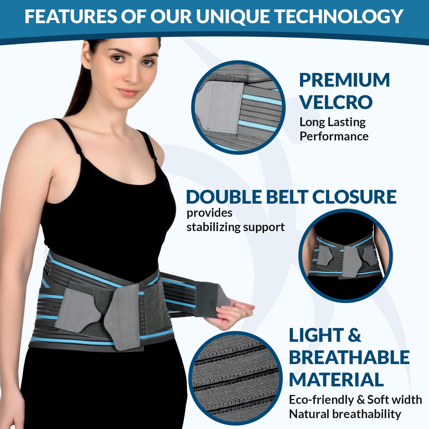 AccuSure Contoured Lumbo Sacral LS Support Belt For Lower Back Brace Support, Posture Correction, Back Pain Relief For Men and Women (M) 3