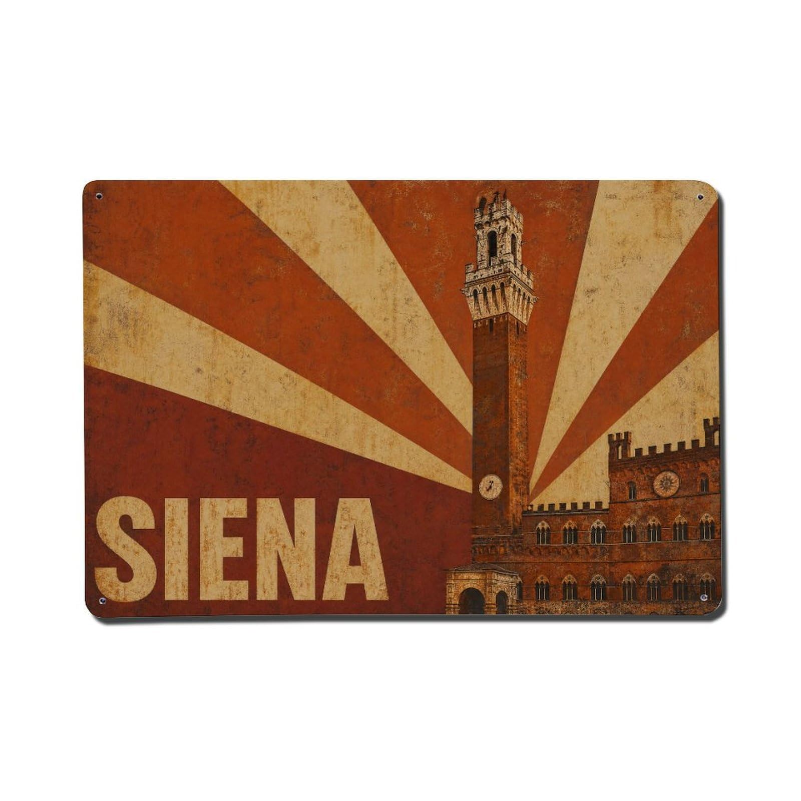 Huiyhb 8X12inch(20X30cm) Vintage Travel Siena Torre Mangia Medieval Tower Italy Metal Tin Sign