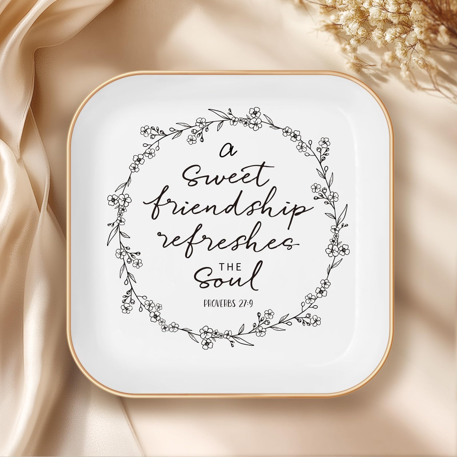Friendship Gifts for Women – Jewelry Dish, Friend Gifts for Women, Sweet Friendship – Proverbs 27:9，Bible Verse Jewelry Dish, Christian Gifts – Jewelry Tray Dish