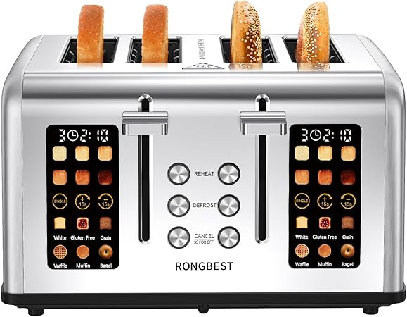 4 Slice Touch Screen Toaster with Wide Slots Stainless Steel