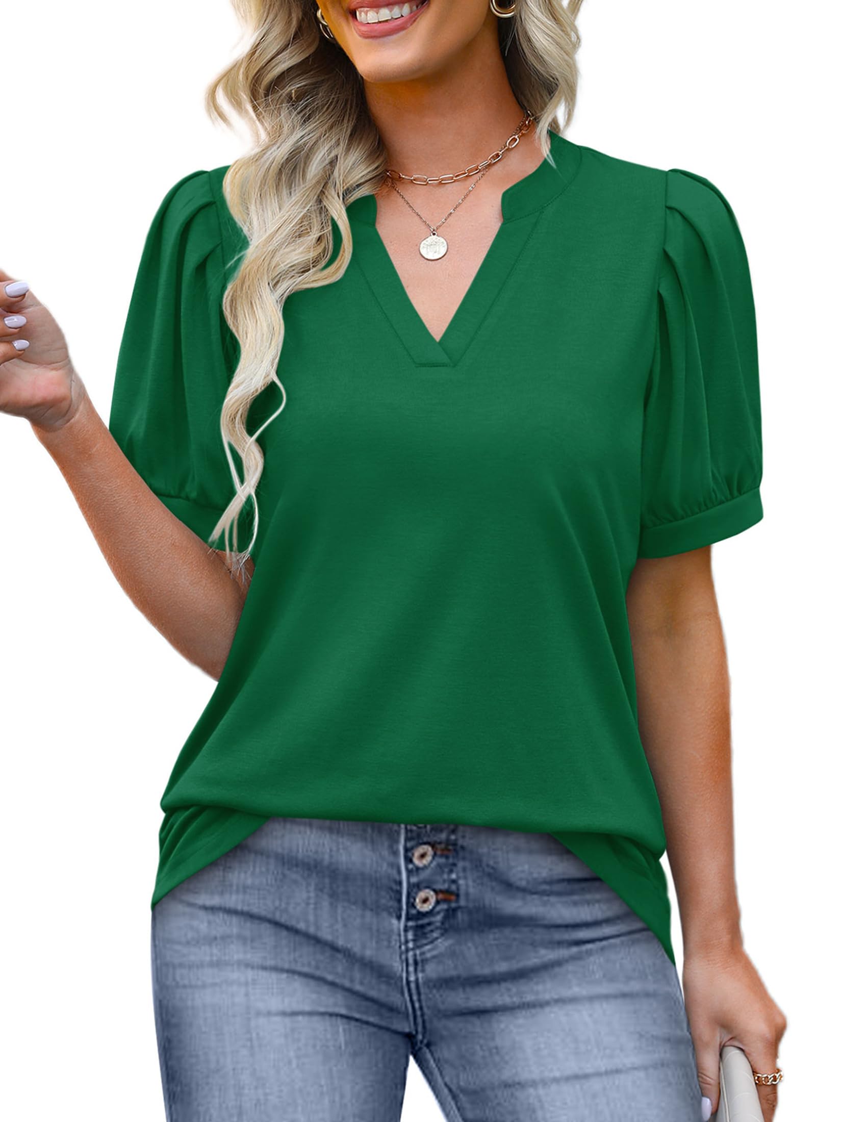 Photo 1 of OFEEFAN Women's Puff Sleeve Tunic T-Shirt