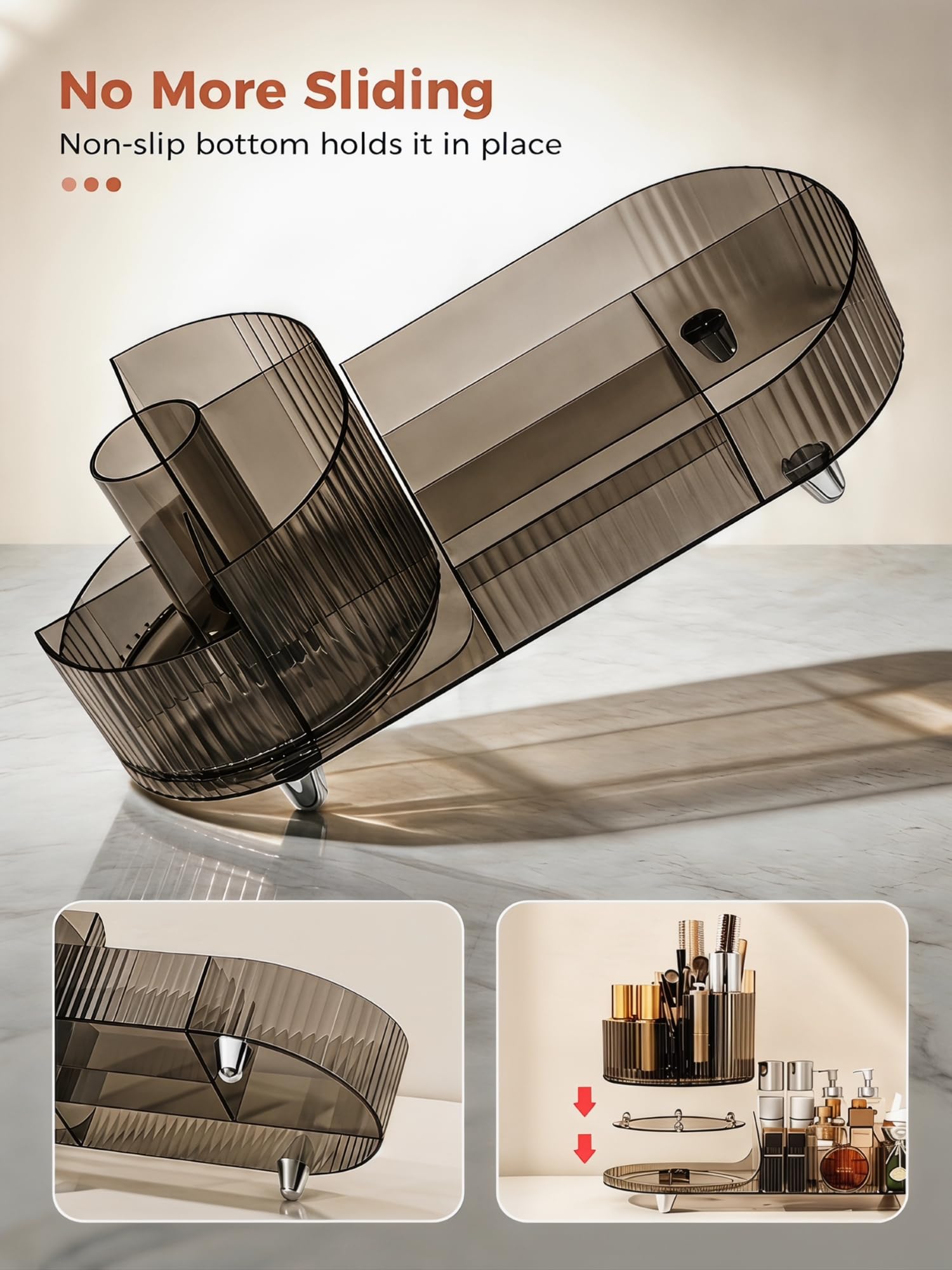 Booklov Modern Elegant Make-up-Organizer, Kosmetik-Display-Case, Schwarz, Poliert, 360° drehbar, 9 Fächer, für 30 Kosmetikartikel, Hochwertiges PET-Material, Tischplatte, 1 Stück