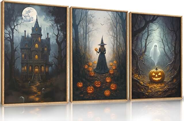 12 Halloween Kitchen Decor Ideas for Fun Seasonal Touches 29 Ausril Halloween Moon Castle Framed Canvas Wall Art Set, Scary Dark Fore...