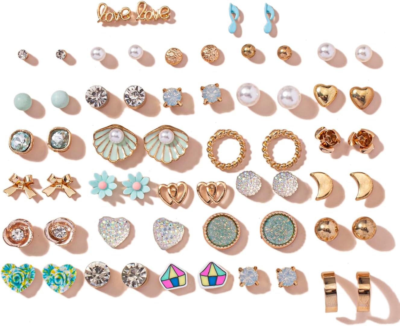 30 Pairs Combo Set Latest Stylish Crystal Pearl Earrings for Women and Girls