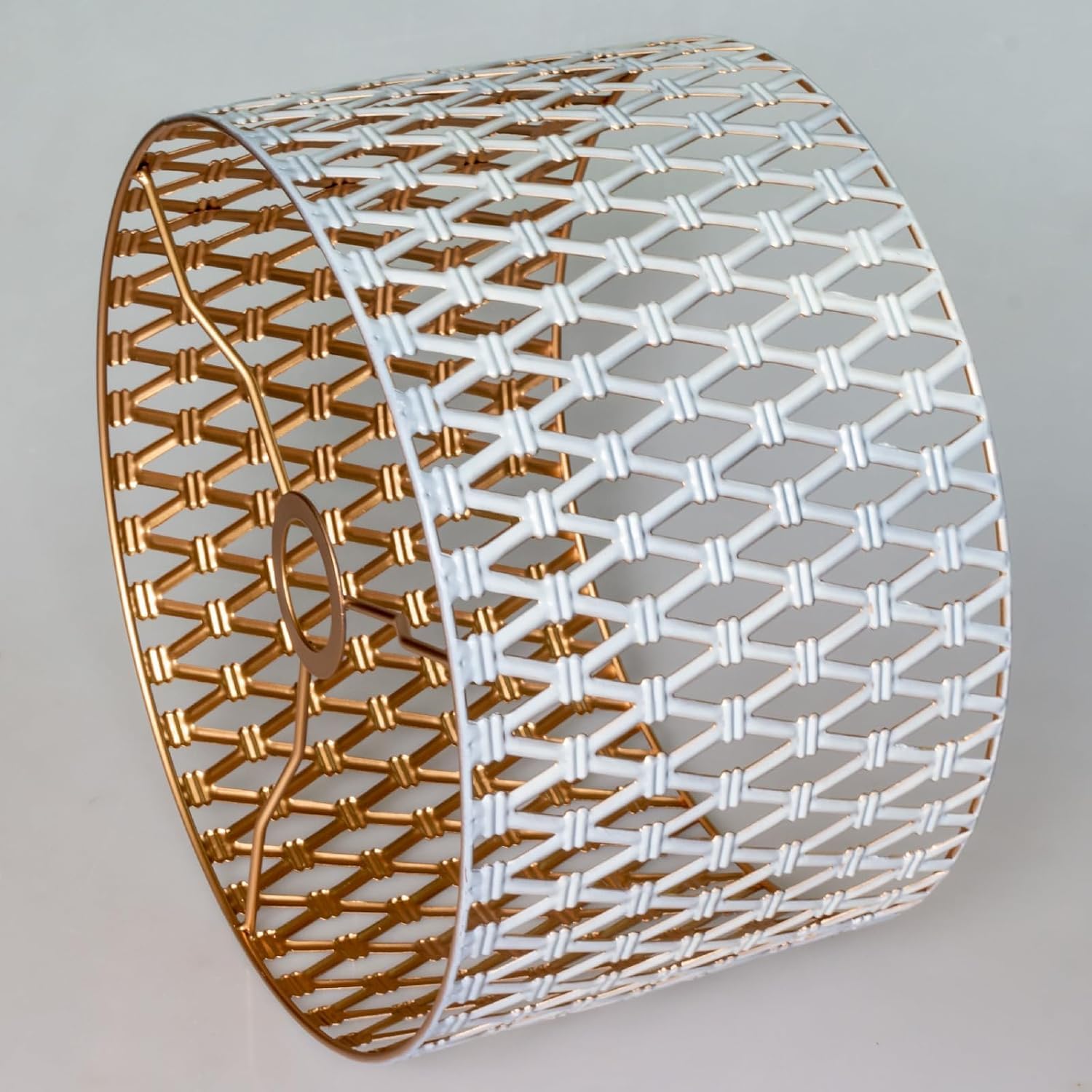 Osasy White-Gold Lampshades, Metal Drum Lamp Light Shades Table Shades, Hollow-Carved Design Replacement Lampshades For Bedroom,Living Room,Hallway And Kitchen
