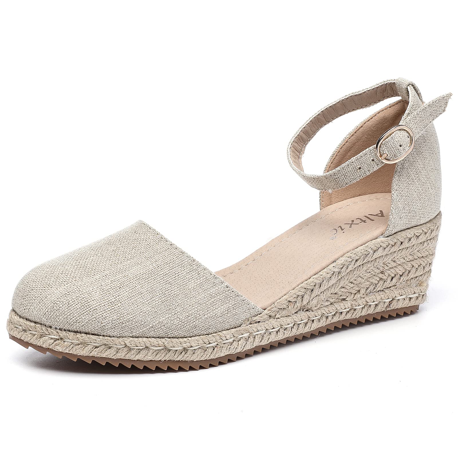 Photo 1 of Altxic Women's Closed Toe Canvas Ankle Strap Espadrilles Wedge Sandals 6 Apricot