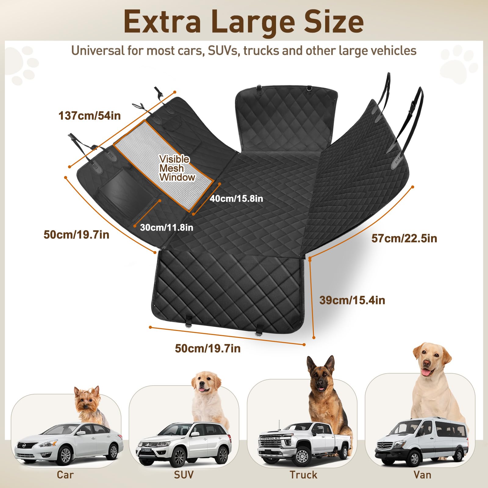Gimars Telo Auto per Cani, 157 * 137cm Impermeabile e Antiscivolo Coprisedile Auto per Cani, 6 in 1 Universale Telo Cane Auto Sedili Posteriori con Finestra della Rete Visiva e Tasca Portaoggetti