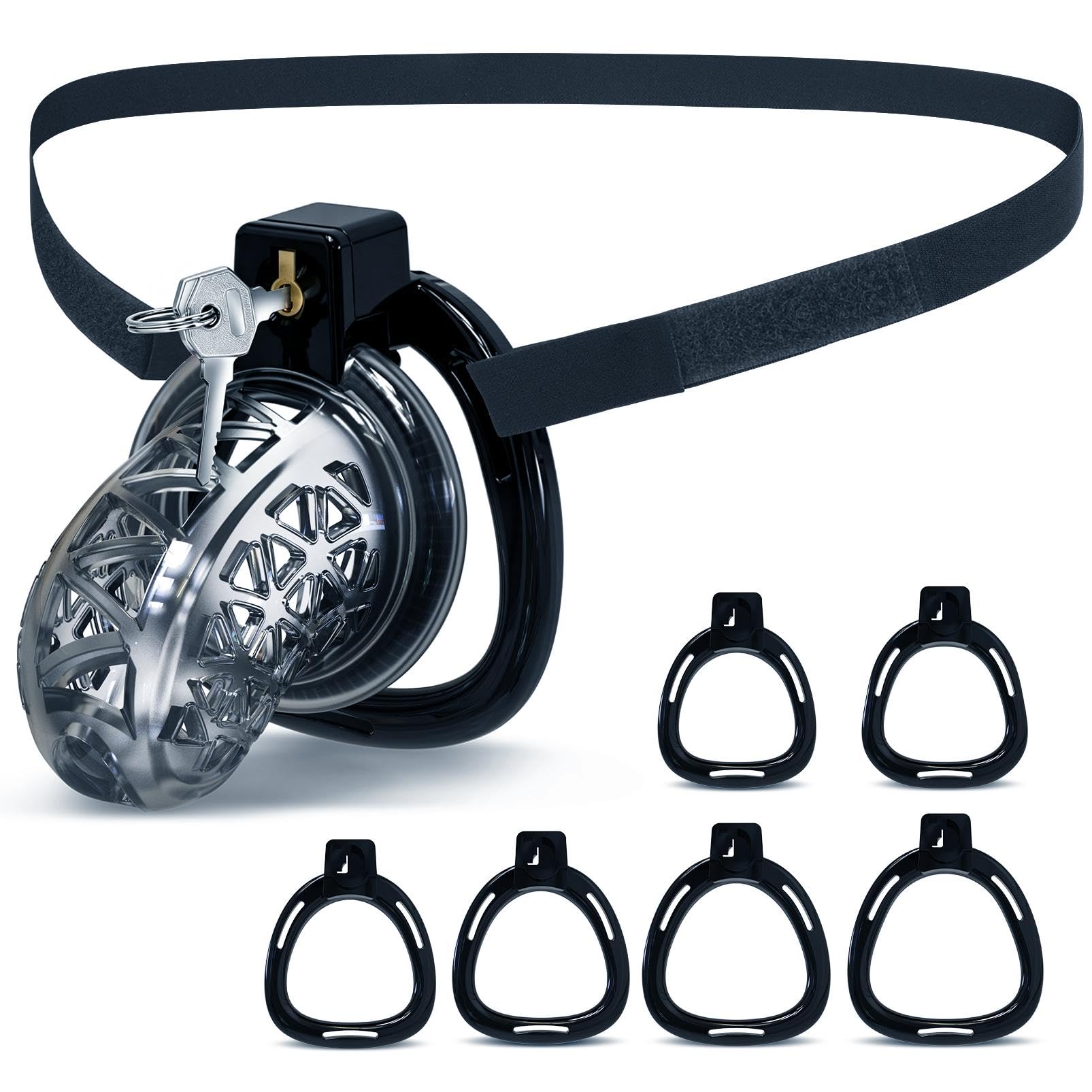 UTIMI Male Chastity Belt Device with 6 Sizes Cage Black Extra Large