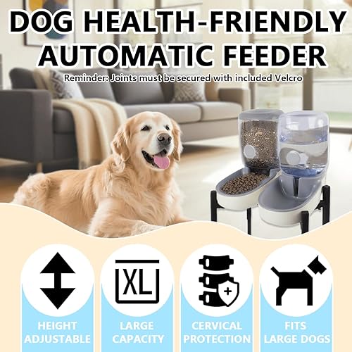 Miniatura 2 de Combinación de cuencos elevados para perros, alimentador por gravedad de 135 onzas y dispensador de agua, marco de acero con alturaancho ajustable,