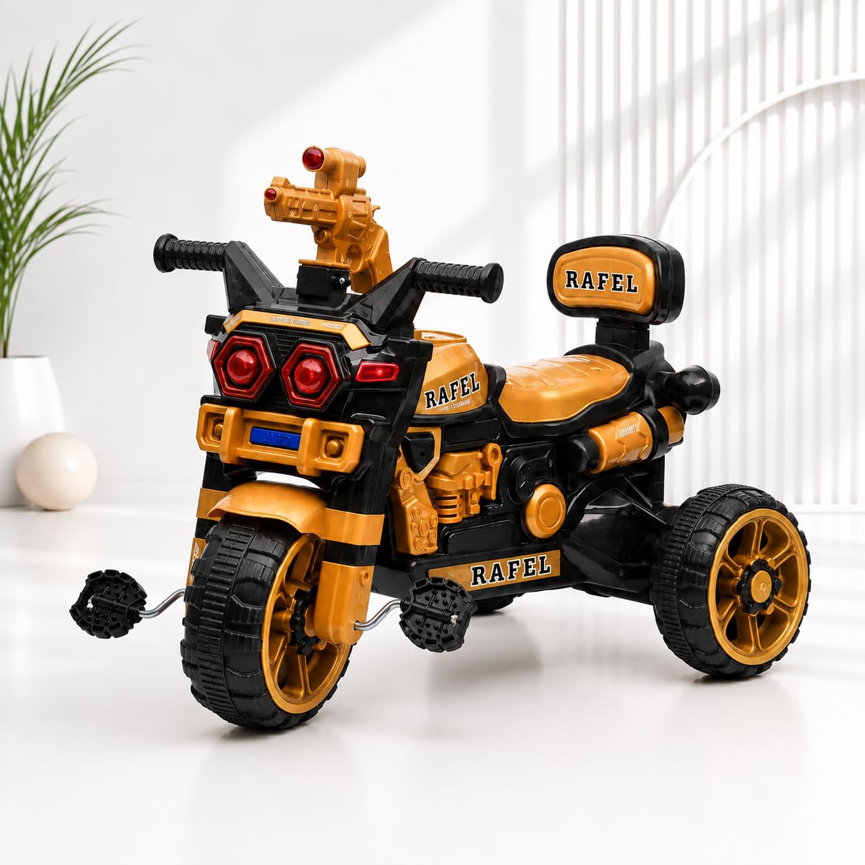 RAFEL Bike Pedal Tricycle for Kids Toddler Trike Headlight, Music, Curved Seat and Backrest Push Along Pedal Trike for 2 Years to 4 Years | Golden | TOYMINE-image-35