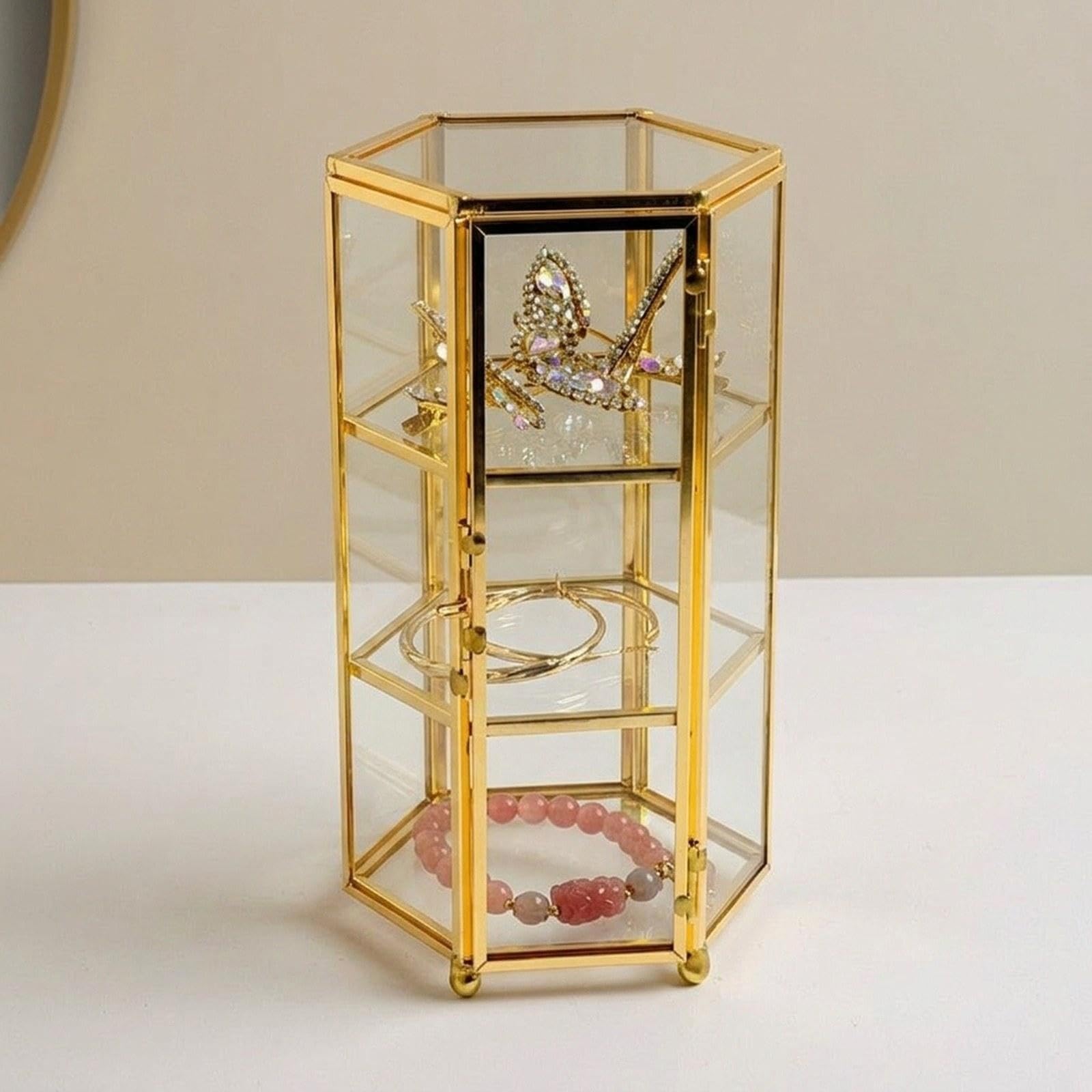 Caja de Joyería Geométrica, Caja de Recuerdos, Soporte Decorativo, Organizador de Joyas Retro, para Pulseras, 12.5 X 11 X 25 Cm