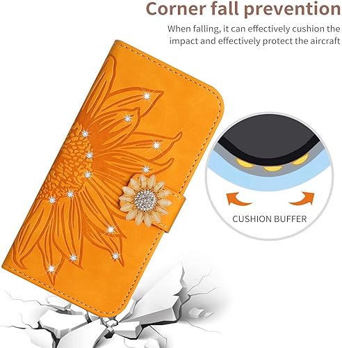 Miniatura 6 de ONV Wallet Case for Redmi K40 - Glitter Shinny Sunflower Flip Leather Case Card Slot Shockproof Kickstand Magnetic Wrist Cover for Redmi K40  Redmi
