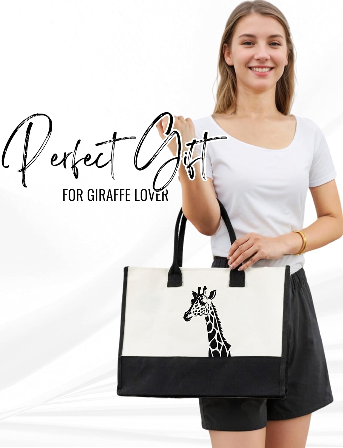 InnoBeta Giraffe Gifts for Women, Giraffe Tote Bag with Top Zipper Closure and Shoulder Strap for Christmas, Birthday, and Every Special Occasion