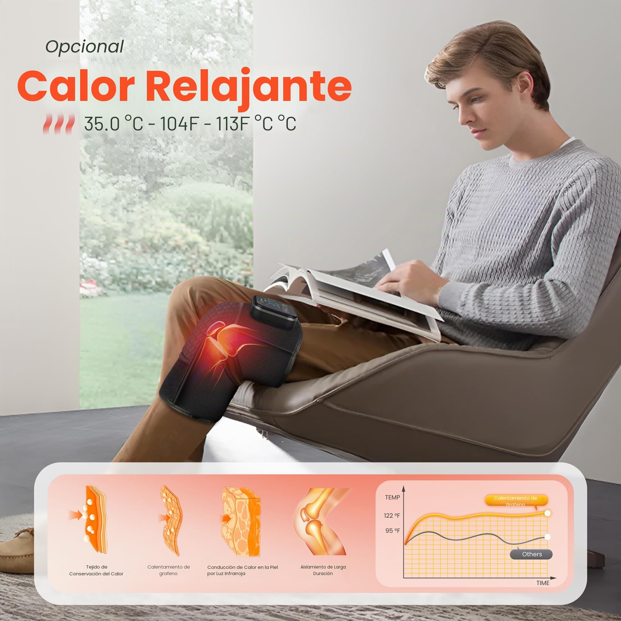 COMFIER Masajeador de Rodillas Inalámbrico, Rodillera con Función de Masaje, Calor y Vibración con Grafeno, 5 Modos y 3 Niveles de Intensidad, Rodillera Térmica, Regalo para Mamá y Papá