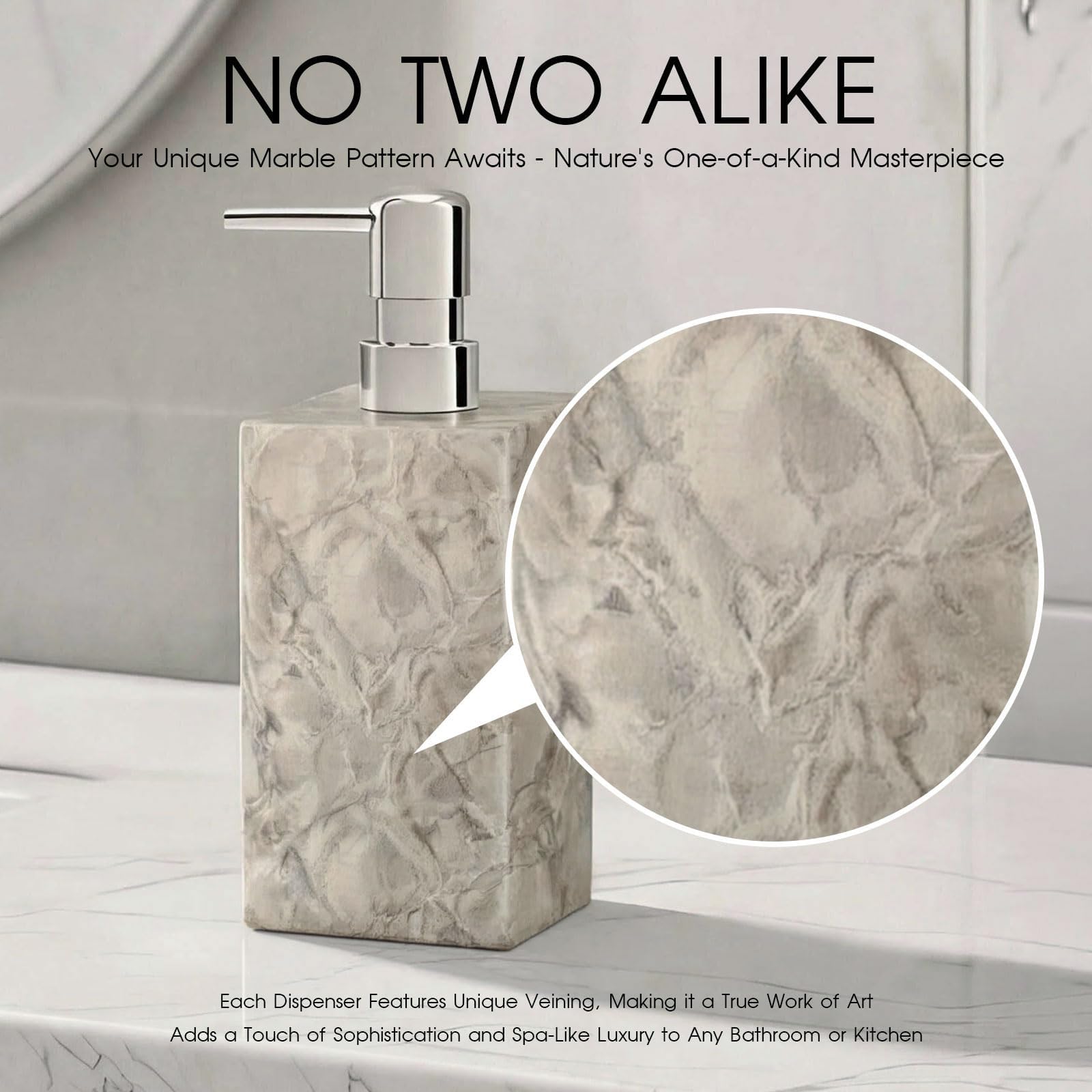 1 set di dispenser di sapone in vero marmo naturale con pompa in acciaio inox, bottiglia decorativa per sapone liquido per le mani per cucina e bagno, compatibile con lozioni, sapone per