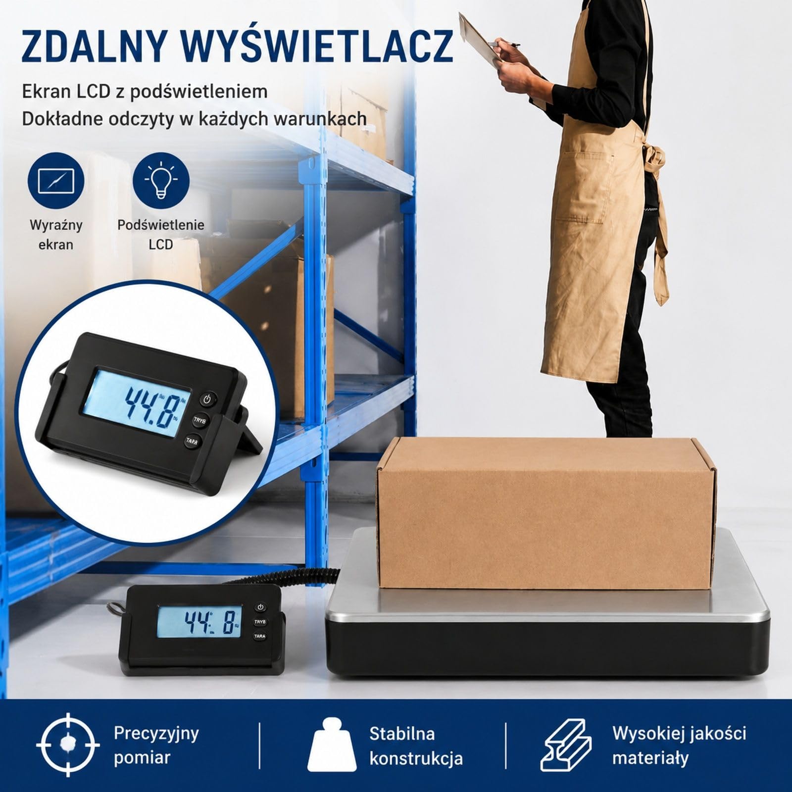 Cyfrowa waga platformowa do paczek i przesyłek, stal nierdzewna i ABS, funkcja tarowania, kg/lbs/lbs:oz, dokładność 50 g, do domu, biura i magazynu