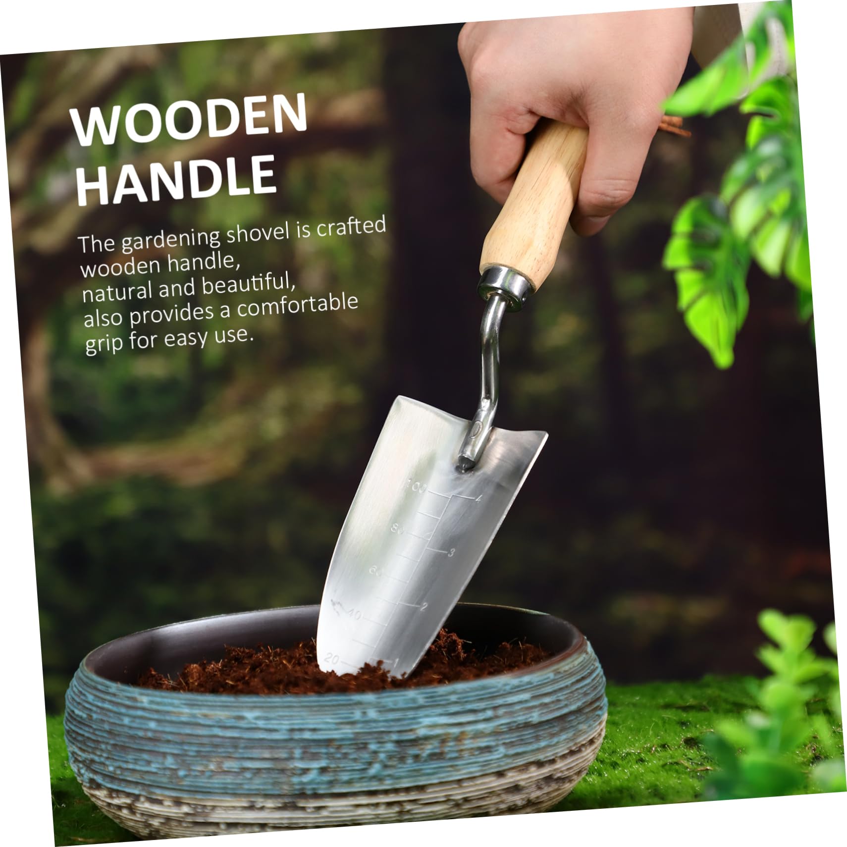 5 Stück Garten mit Holzgriff Multifunktionale Handspaten zum Pflanzen Graben und Umtopfen Ergonomisches Design für Komfortable Gartenarbeit Präzise Skalenmarkierungen für