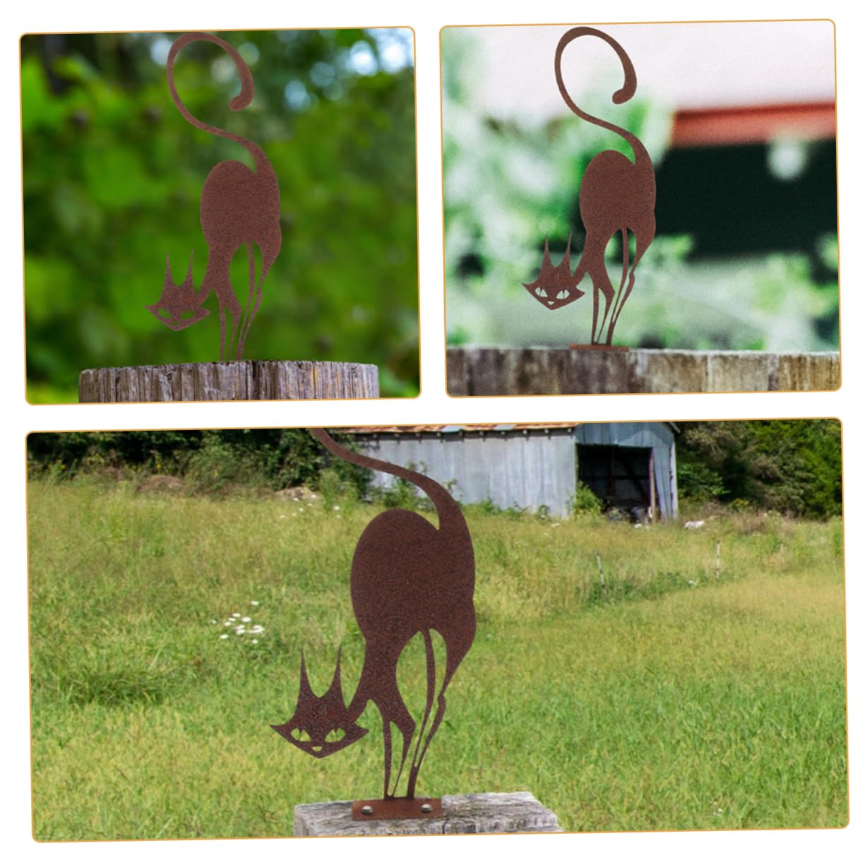 INOOMP 2 Figuras de Gato de Hierro Oxidado para Valla, Adorno de Jardín Exterior, Fácil de Instalar y Resistente, Adecuado para Patios y Jardines