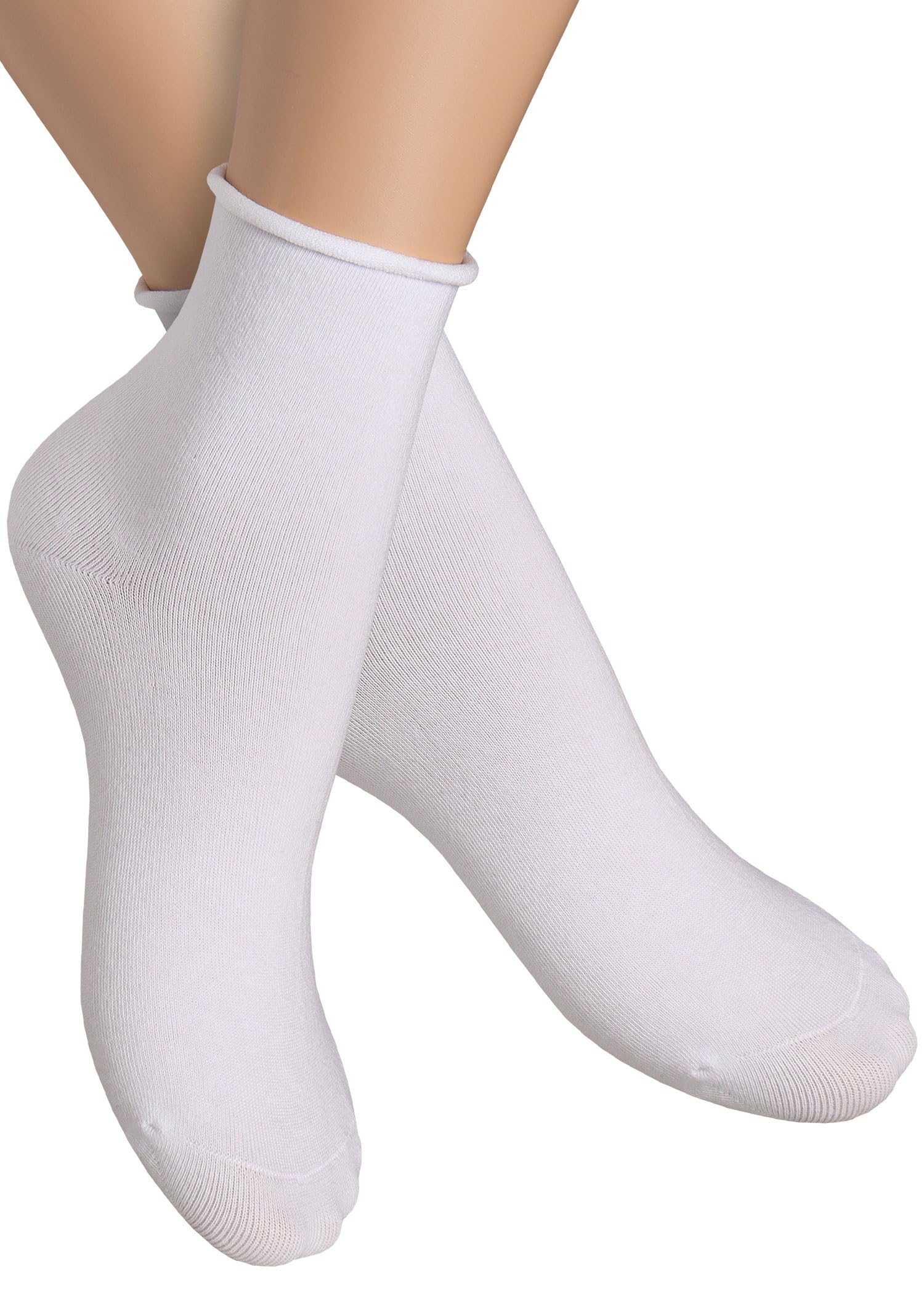alber's SENSITIVE - 5 Pairs Women's Cotton Crew Socks, Super Comfort, Non Binding Top, for Sensitive Feet, White, Size 3.5-5