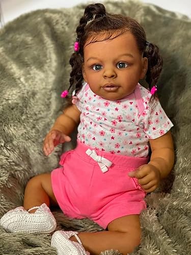 Miniatura 6 de Angelbaby Muñecas de bebé Reborn negras realistas, muñeca de bebé recién nacida realista de 18 pulgadas, muñeca afroamericana durmiente con aspecto
