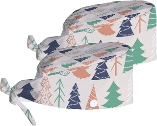 Working Cap with Sweatband Button Tie Back Hats Bohemian Tree Simple Christmas New Year Spring Winter Work Hat Skull Cap for Women Men 2 pack