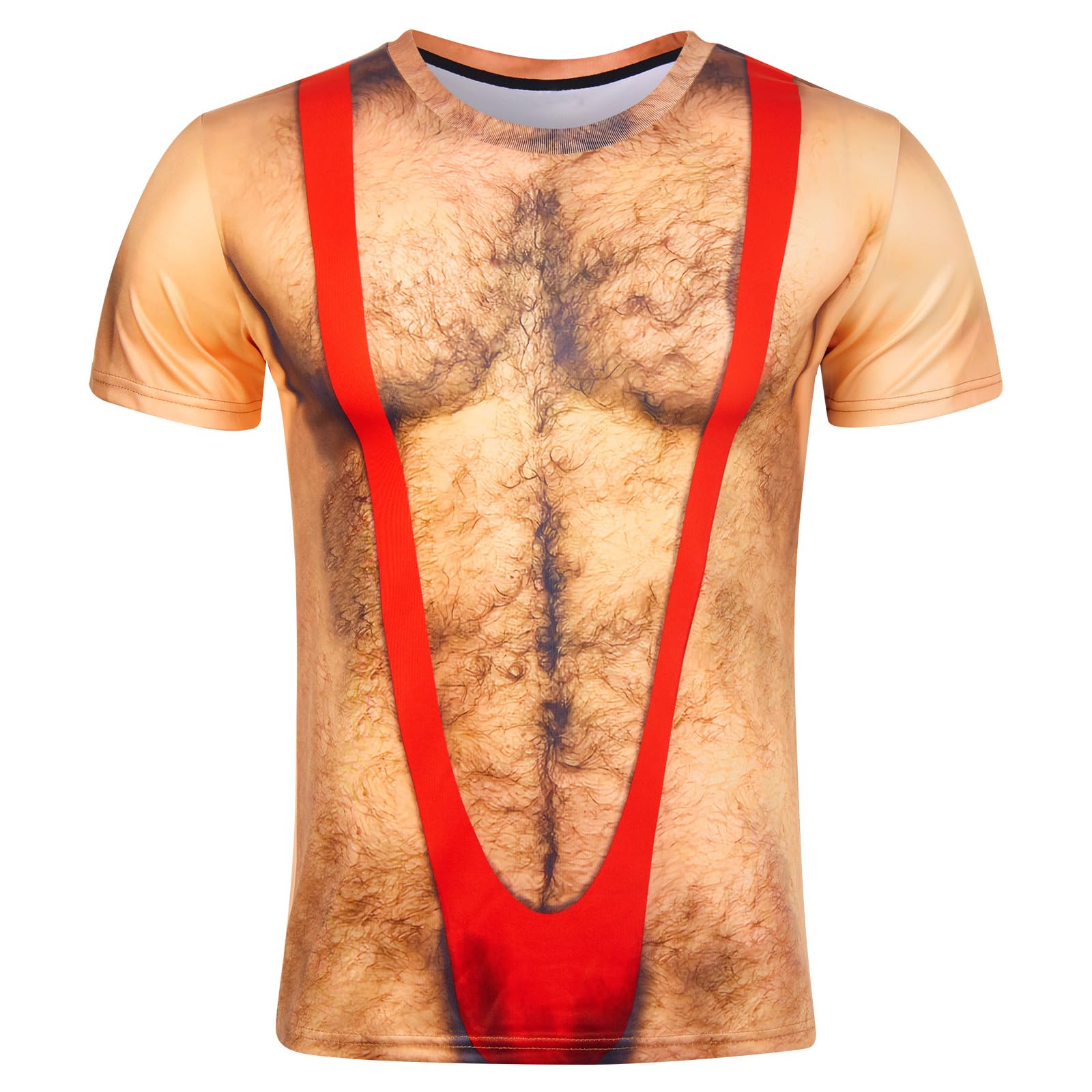 RAISEVERN Tshirt Herren Lustig Brusthaare Hässlich 3D Druck Coole Weihnachten Rot Männer Jugendliche Junge T-Shirt Party Geschenk Bekleidung, L