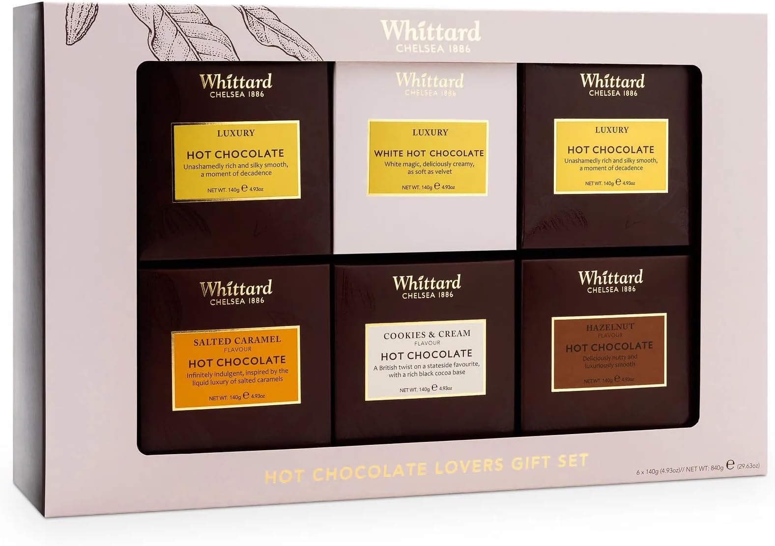 Whittard of Chelsea Premium Hot Chocolate Set (Pack of 6) – Rich & Indulgent Hot Chocolate, Perfect for Gifting, Winter Celebrations & Treats