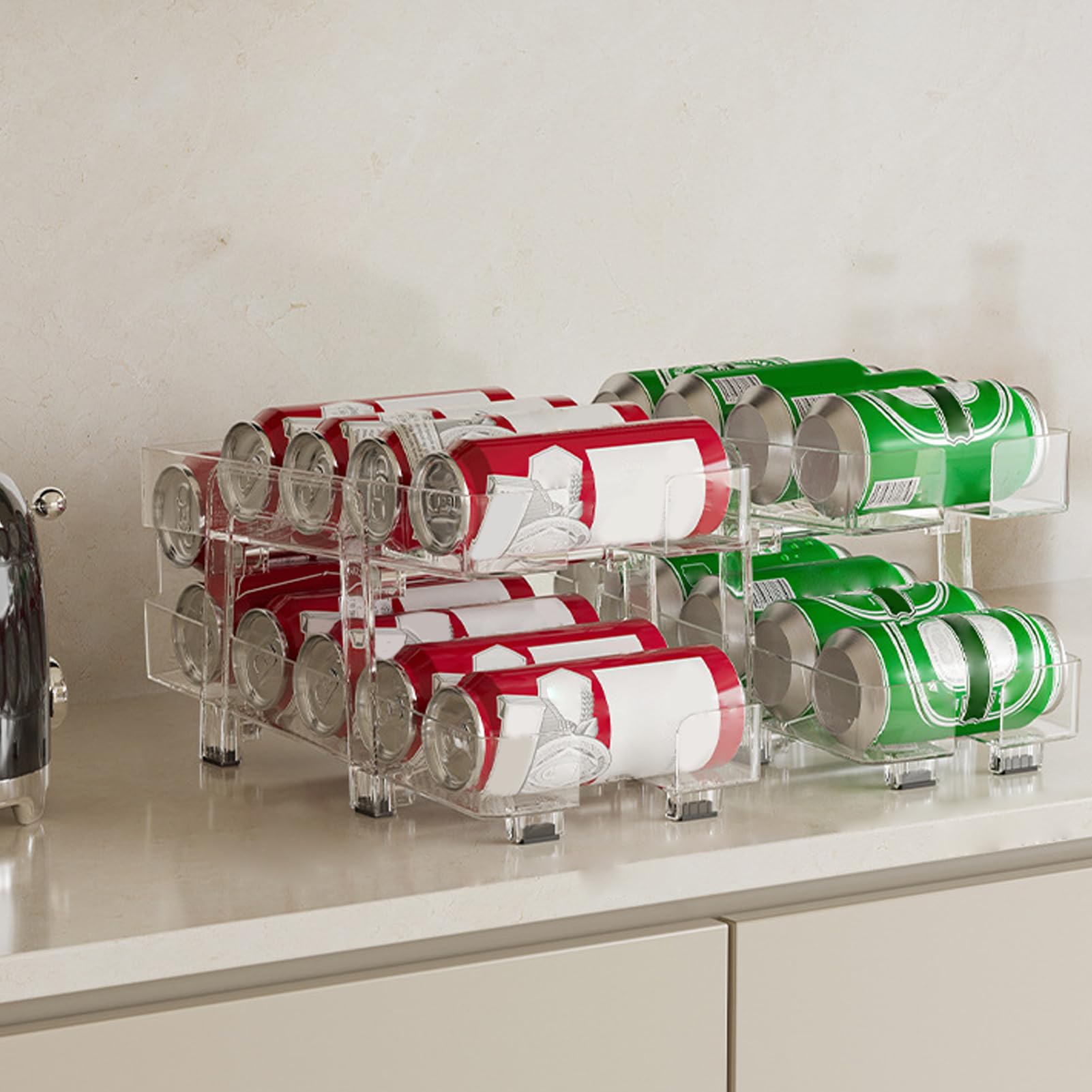 Organizador De Latas 2 Unidades Organizador De Latas De Bebidas | Cesta Transparente 2 Niveles Con Ancho Ajustable, Dispensador Retráctil Y Estantes Apilables Para Bebidas - Organización
