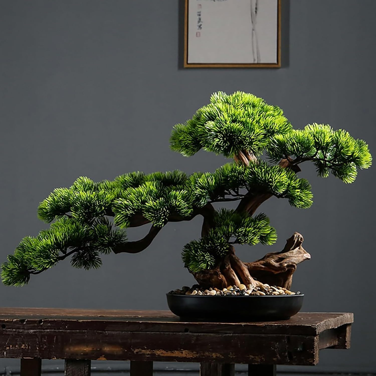 Grande E Realistico Bonsai di Pino Artificiale con Vaso - Pianta Finta Perfetta per Casa, Ufficio, Giardino Interno E Decorazione della Scrivania.