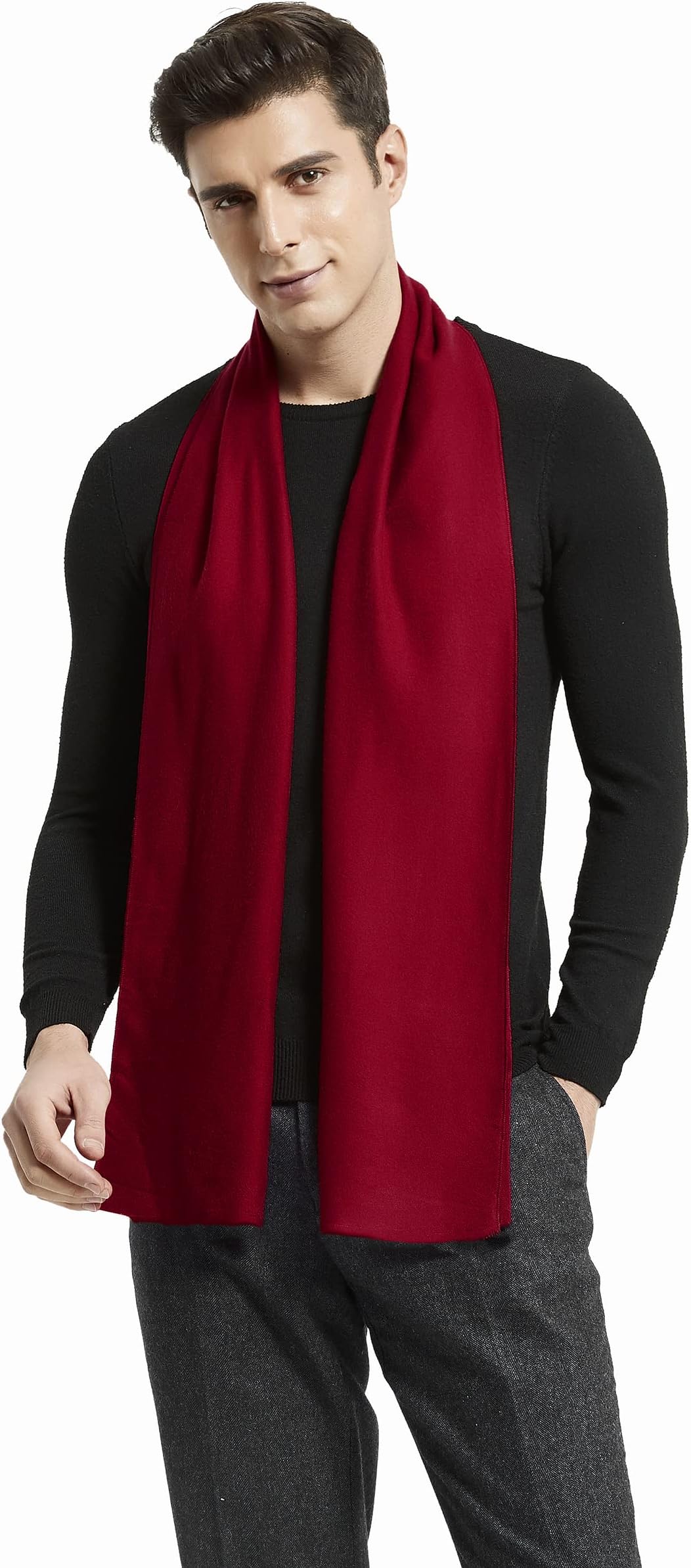 Men's Classic Winter Scarf Wool Scarves Extra Long Solid Color Plain Fashion Formal Soft Warm Scarf for Men Dad