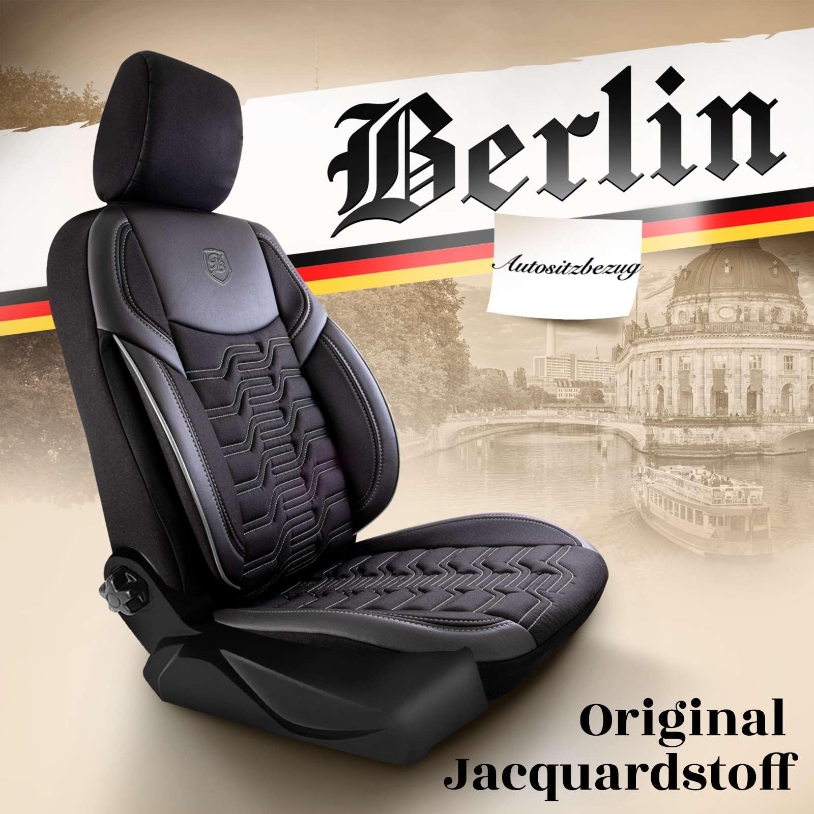 Coprisedili universali per auto – Premium accessori interni per auto e SUV – jacquard coprisedile auto, compatibile con airbag, nero e grigio, set di montaggio incluso