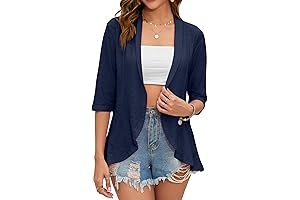 Women's Casual Solid Ruffle Trim 3/4 Sleeve Cardigan Jacket