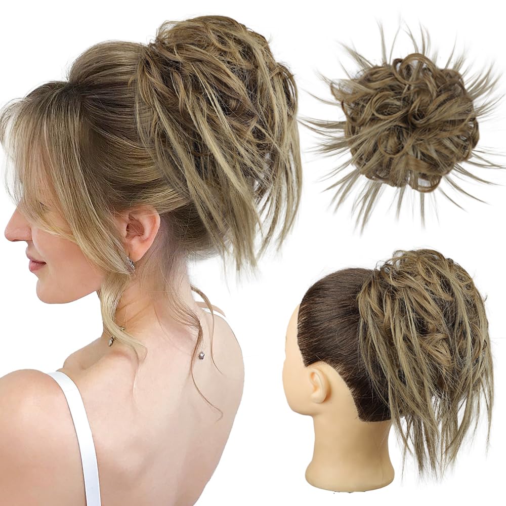 HMD Tousled Updo Messy Bun Hairpiece Hair Extension Ponytail with Elastic Rubber Band Updo Ponytail Hairpiece Synthetic Hair Extensions Scrunchies