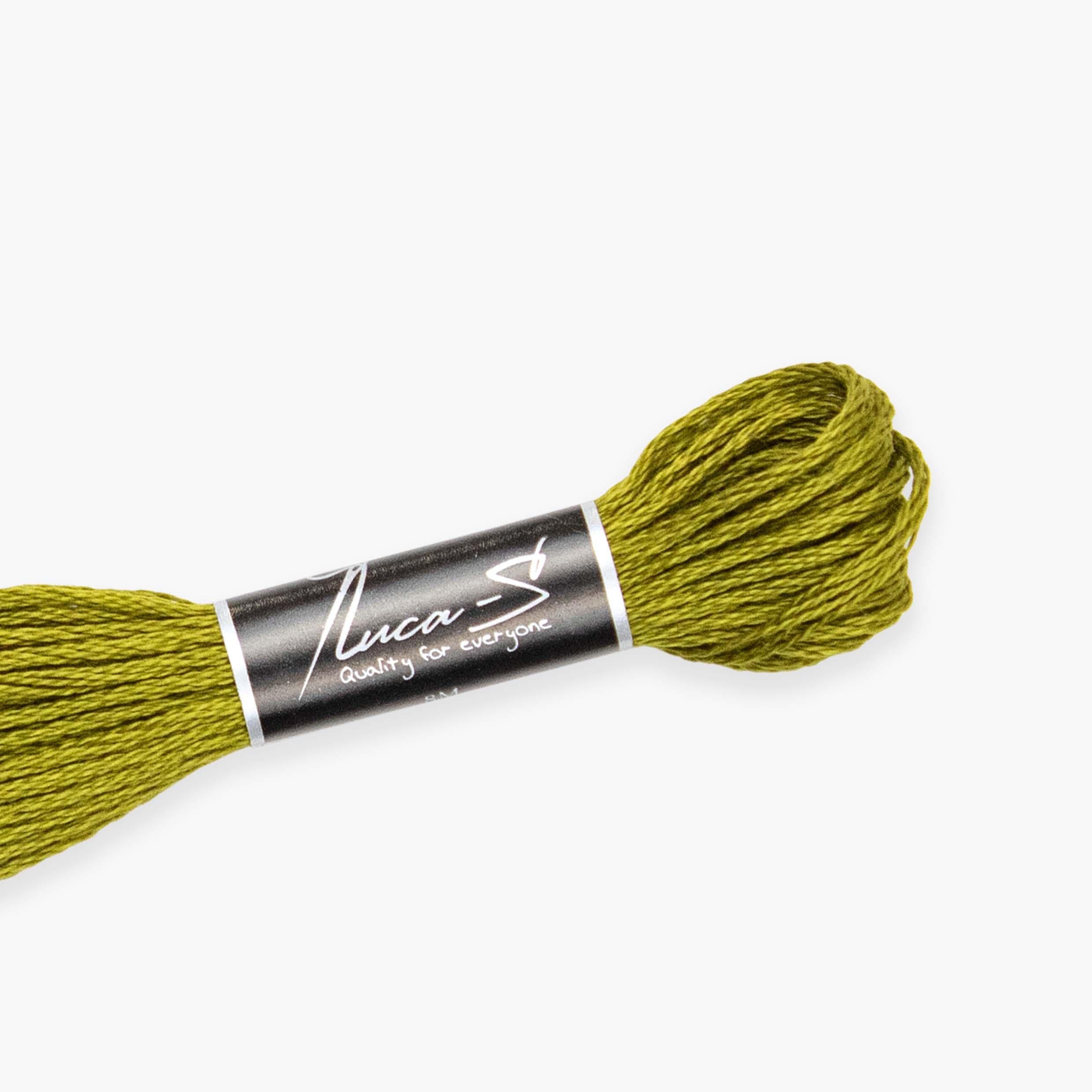 12 Pack of Premium Embroidery Thread Luca-S, 100% Giza Cotton, Oeko TEX Certified Stranded Cotton - 310 / DMC 732 / Anchor 281
