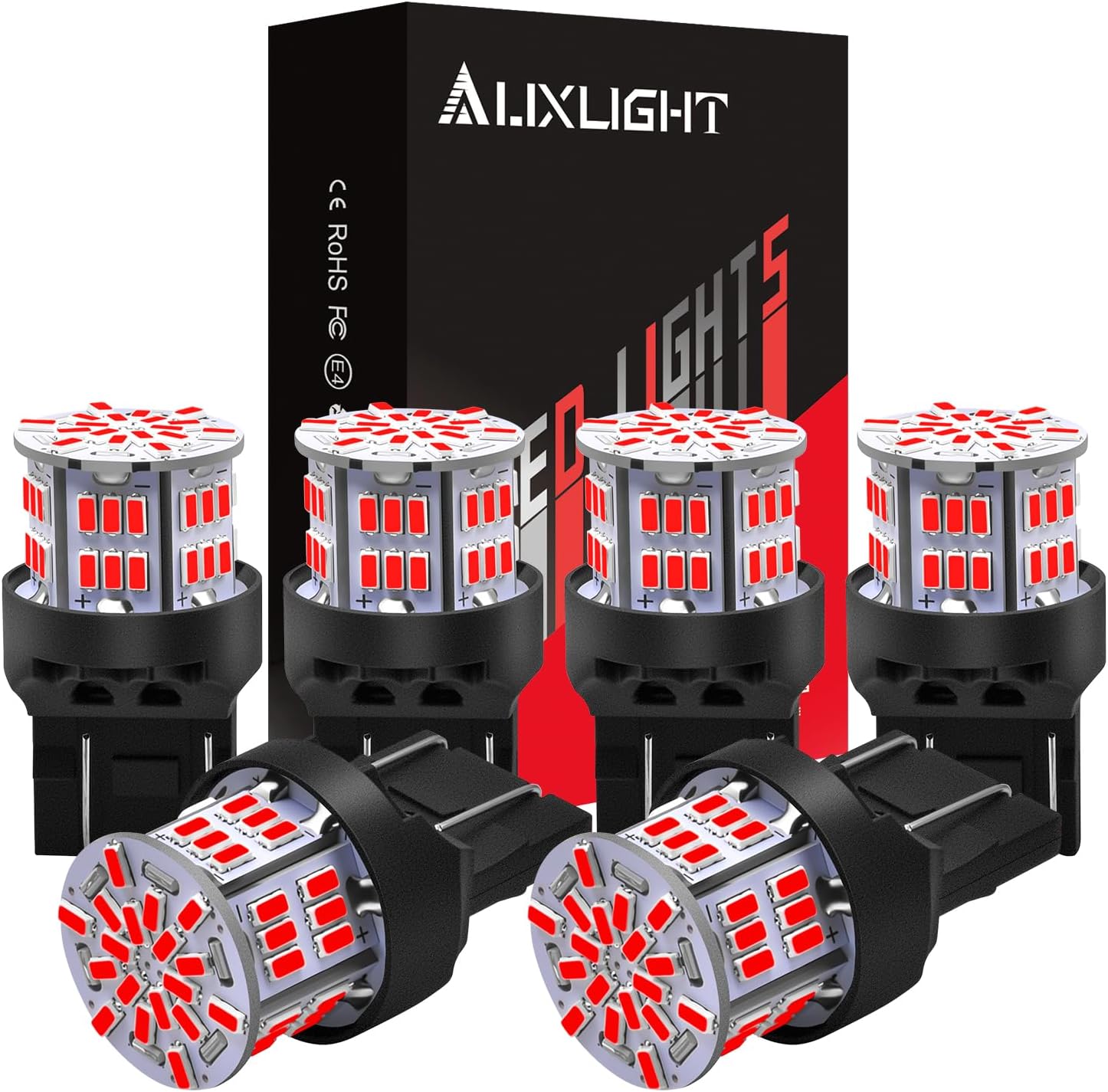 AUXLIGHT 1156 LED Bulbs 54-SMD 300% Super Bright BA15S 7506 1141 1003 LED Light Replacement for Car Brake Tail Signal Parking Lights & RV Camper Trailer Interior Lights, Brilliant Red(Pack of 6)