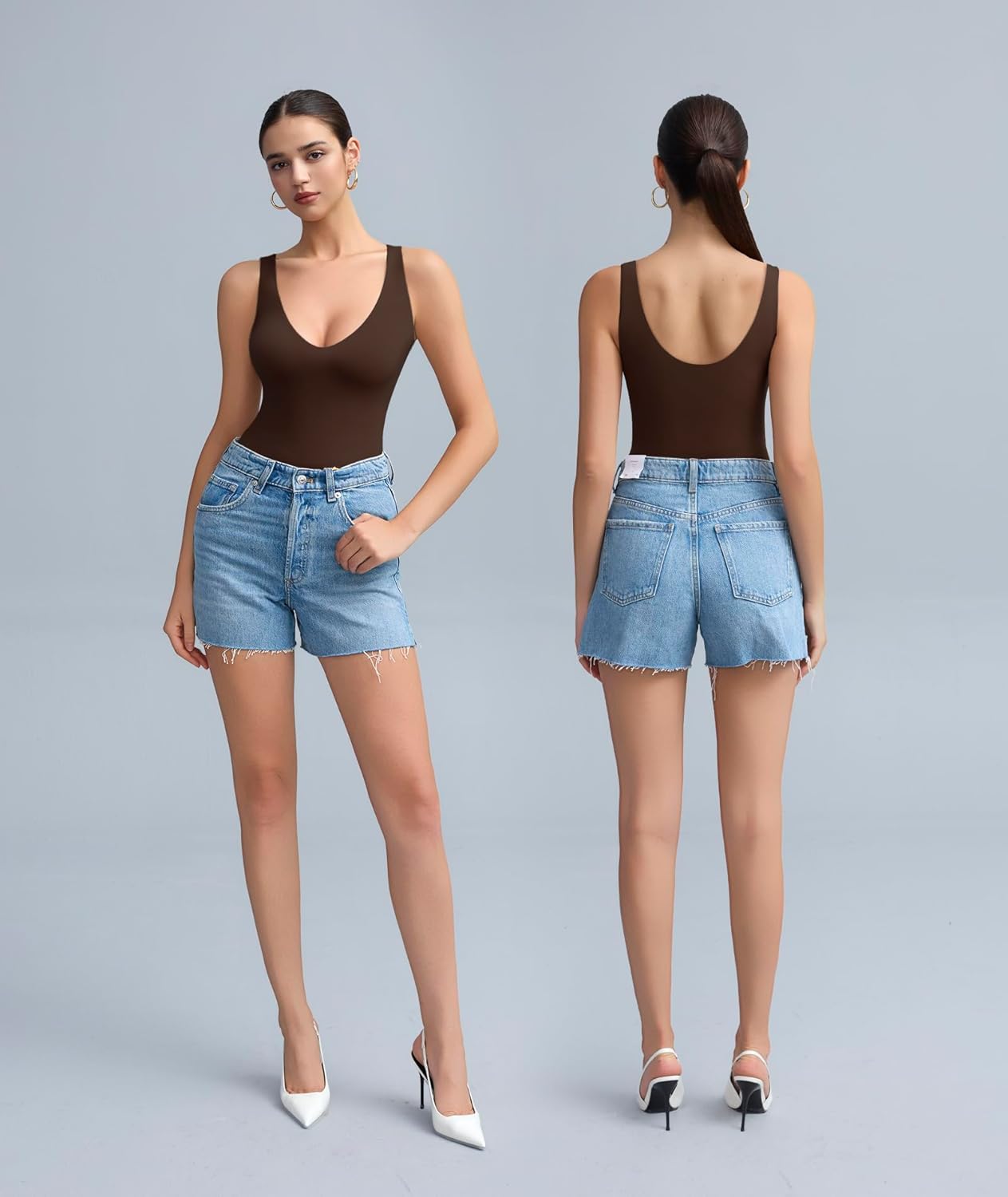 Women's Double-Lined Deep V Neck Bodysuit - Backless Sexy Sleeveless Thong Body Suits Tank Tops (Non-See Through) - Image 7