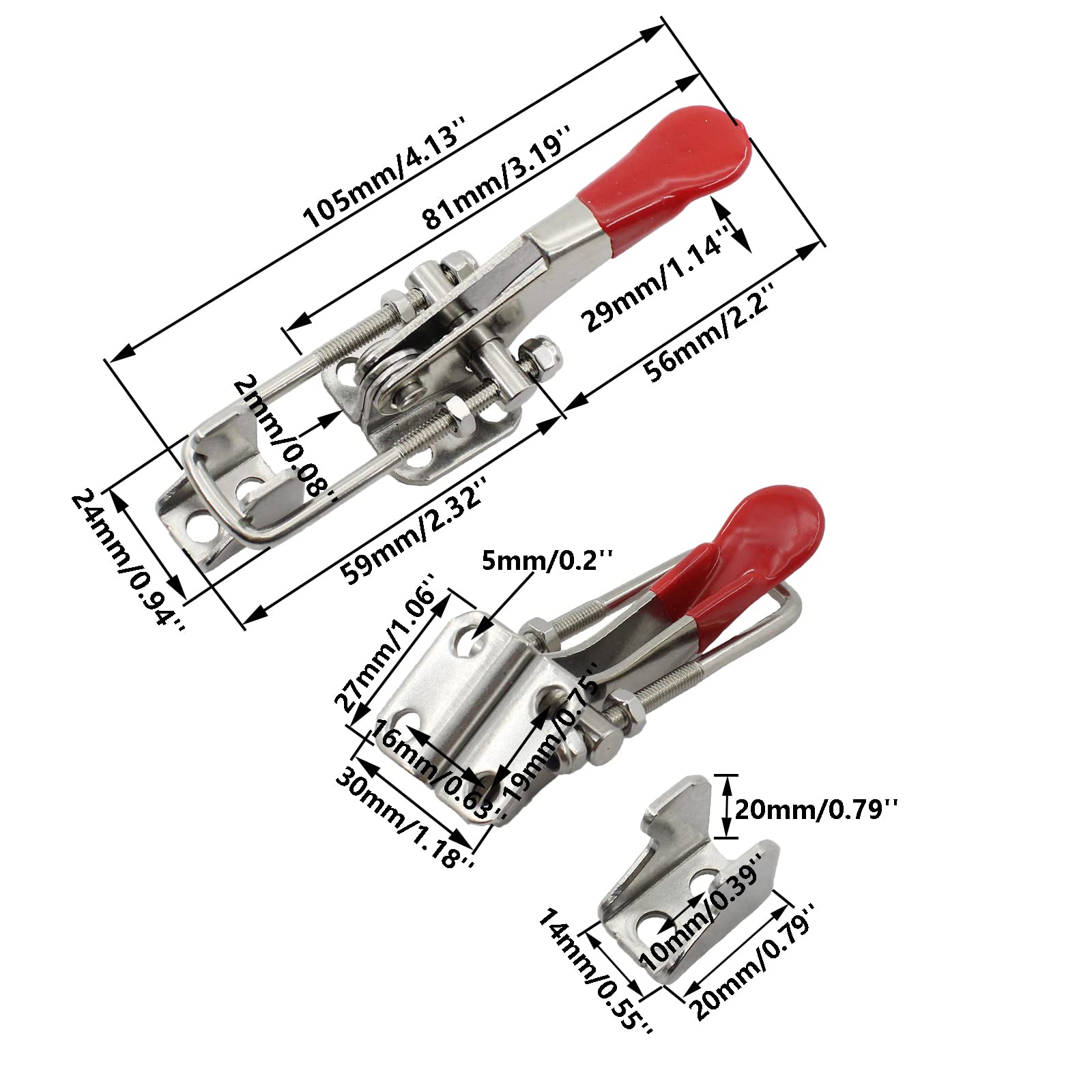 4 Pack Toggle Latch Clamp, TTZEZE Adjustable Toggle Clamp Latch, Heavy Duty Toggle Latches Smoker Latch Clamps (Round Handle 105 * 24 * 29mm/4.1 * 0.9 * 1.1'')