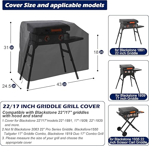 Miniatura 2 de Cubierta de parrilla para Blackstone de 22 pulgadas y 17 pulgadas con capucha y soporte, impermeable, resistente a los rayos UV, a prueba de