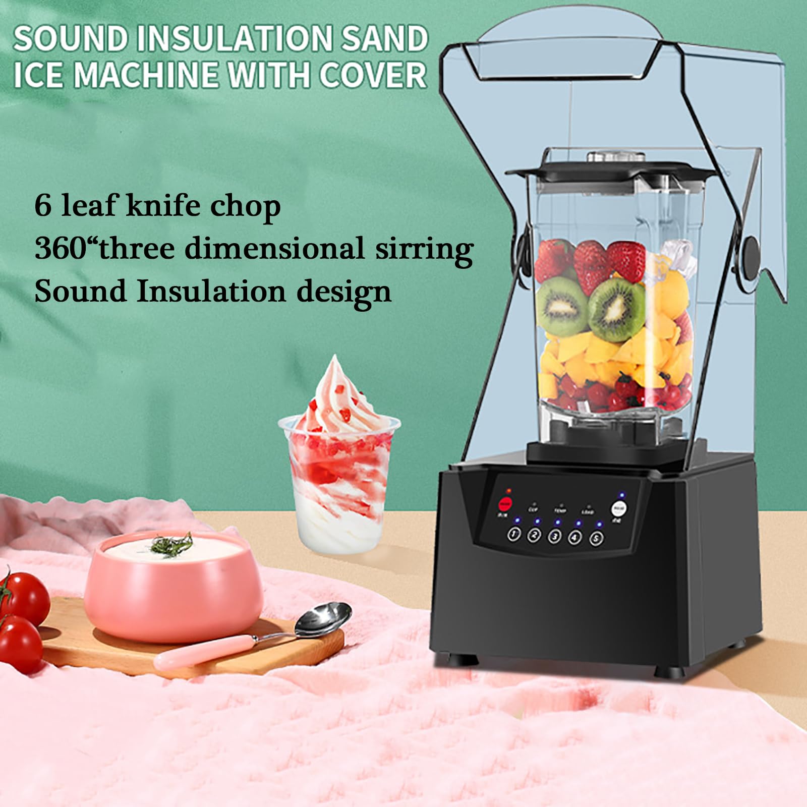 Frullatore portatile per frullati a mano, 2 l con 5 preset, 17000 giri/min, macchina da cucina silenziosa a parete rotta, frullatore mixer con bicchiere, ideale per frullati e frutta
