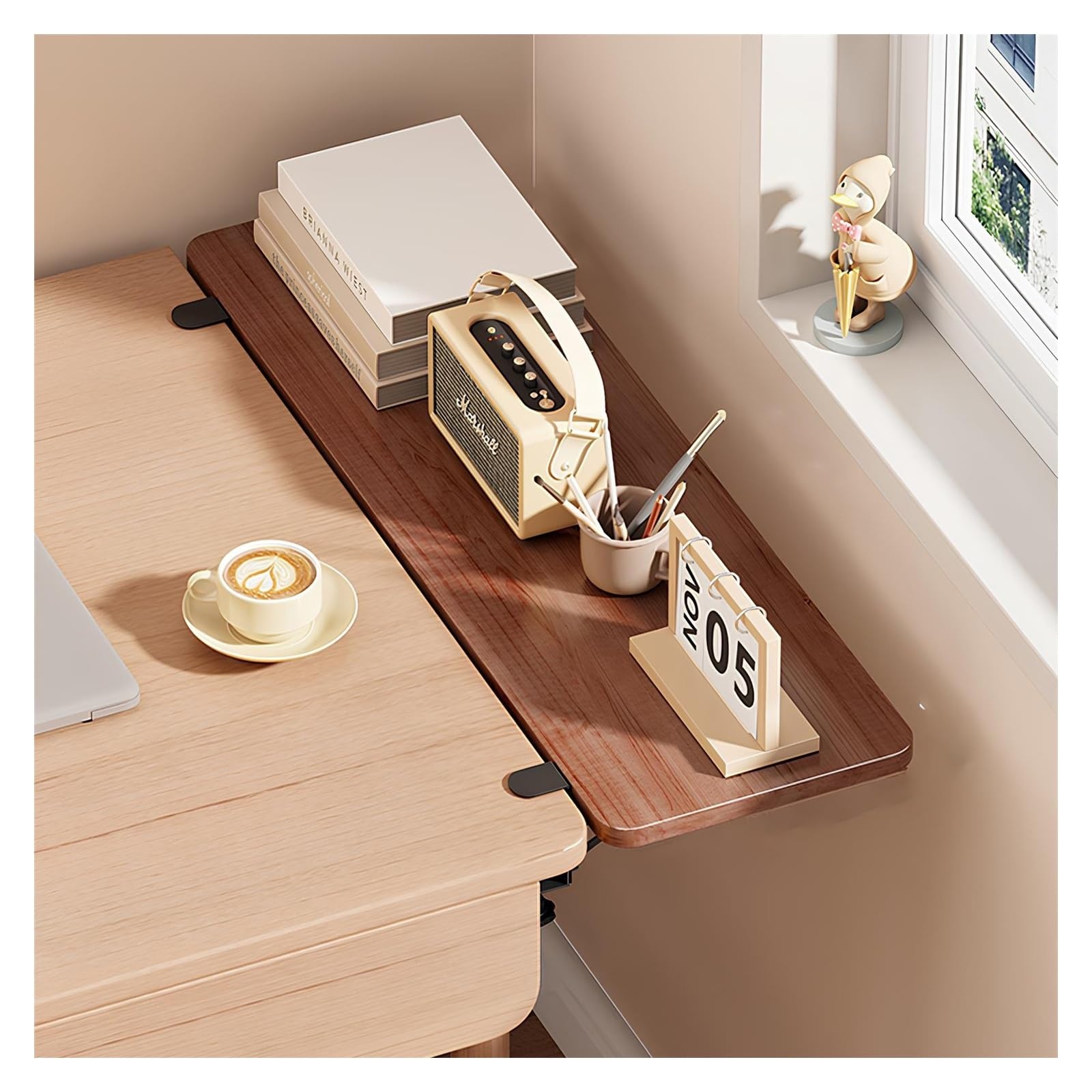 Morsetto di prolunga per scrivania ergonomica, Senza Foratura, Tavolo Pieghevole Galleggiante, ripiano Ribaltabile a Parete, bracciolo per scrivania per Computer (Teak 50 * 25 cm)